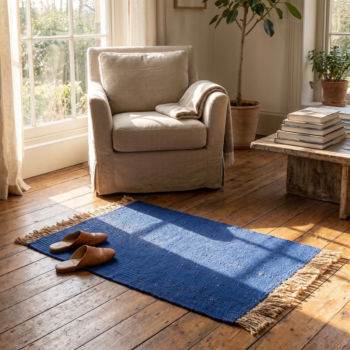Block Mat - Bright Blue/Natural
