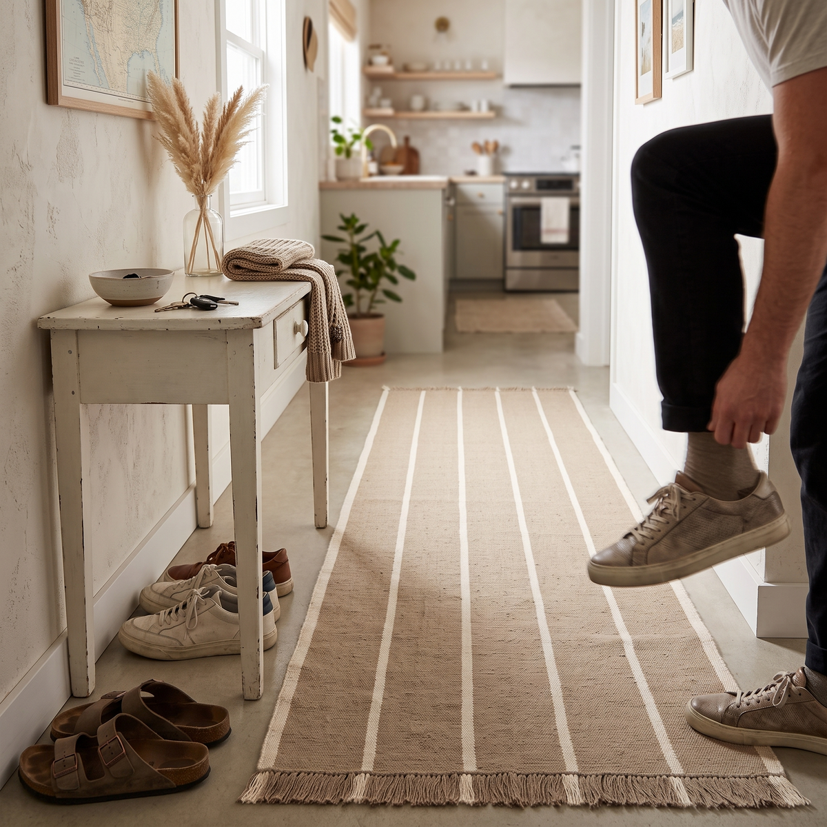Calm Kelim Runner - Dark Sand/Off-White