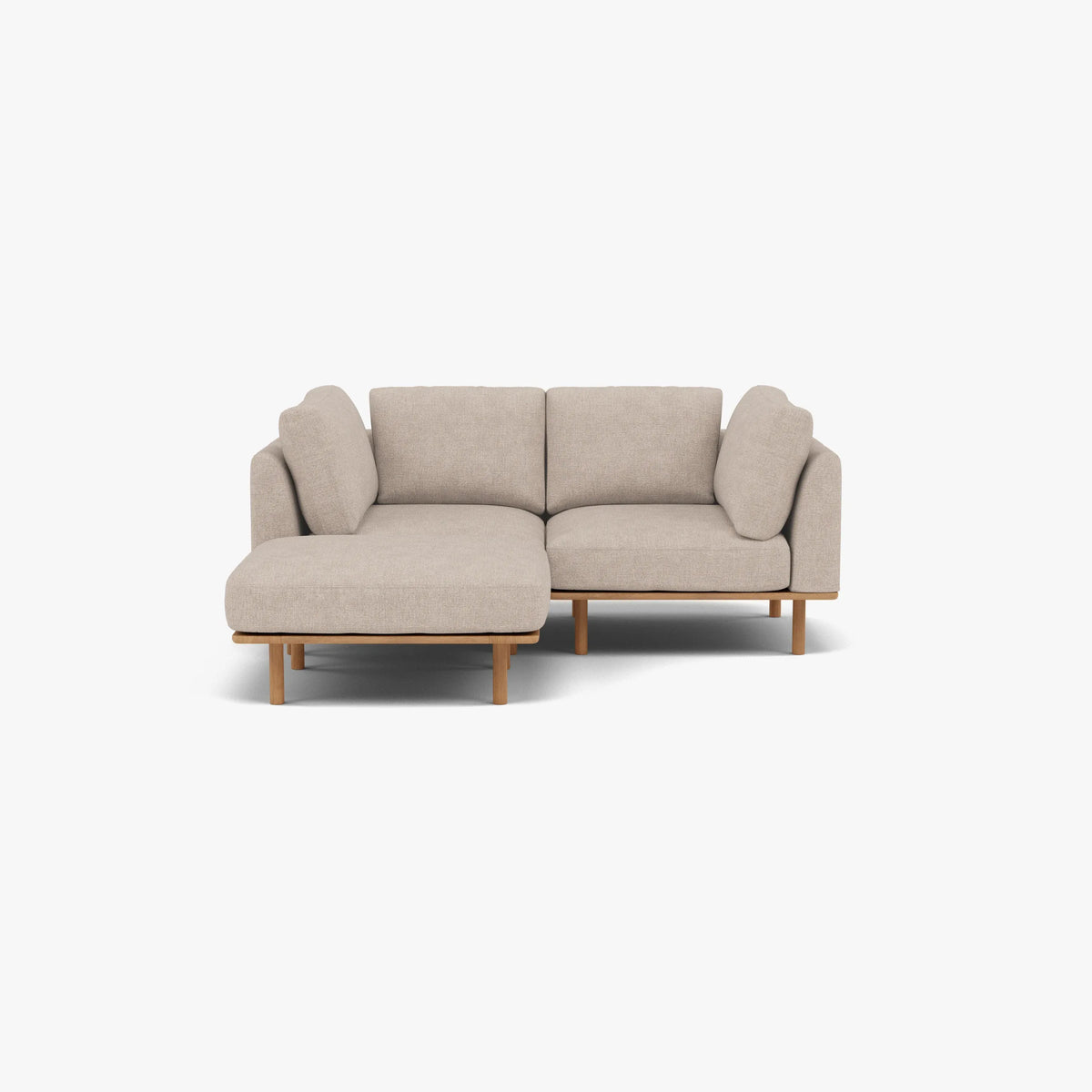 Anika Modular Sofa - Solid American White Oak - 2-Seater Chaise in Ivory Beige Fabric