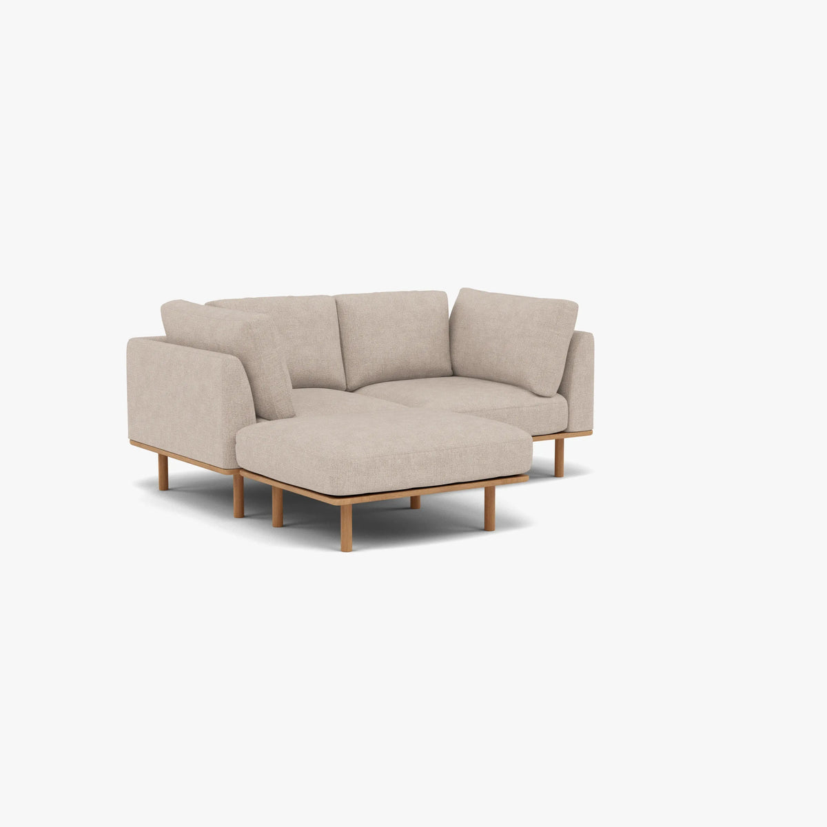 Anika Modular Sofa - Solid American White Oak - 2-Seater Chaise in Ivory Beige Fabric