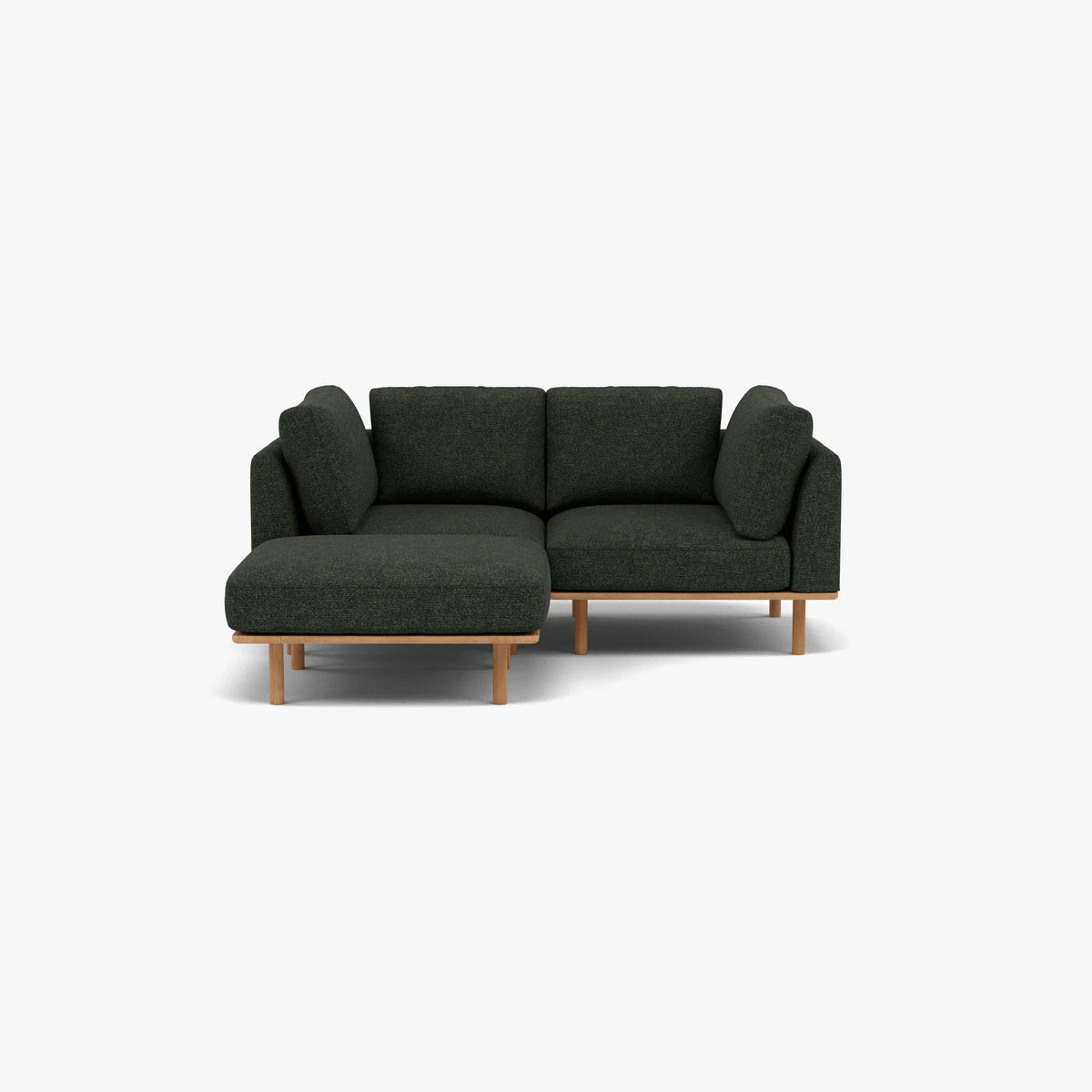 Anika Modular Sofa - Solid American White Oak - 2-Seater Chaise in Olive Green Fabric