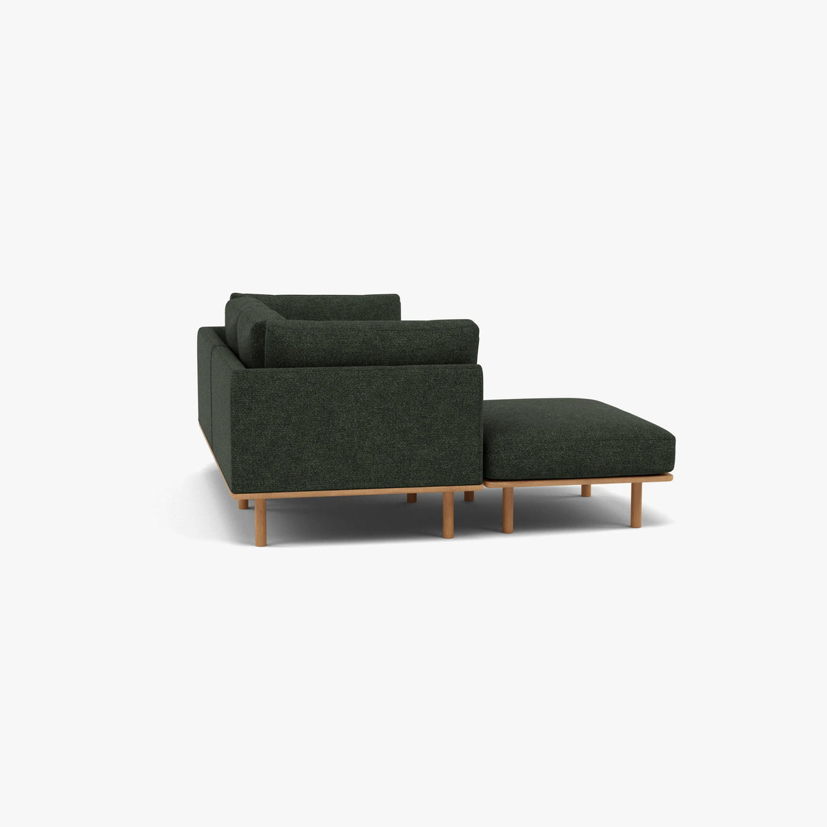 Anika Modular Sofa - Solid American White Oak - 2-Seater Chaise in Olive Green Fabric