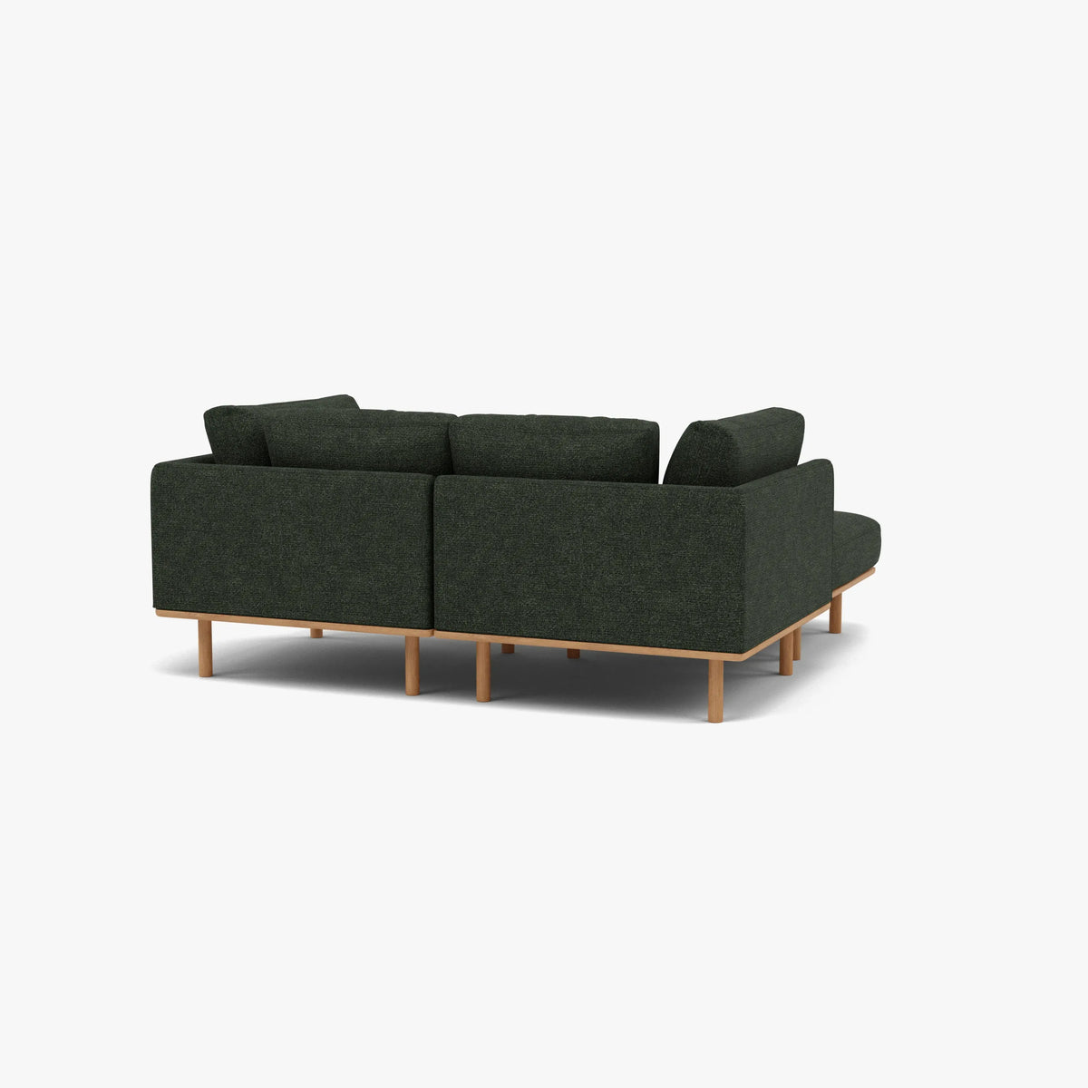 Anika Modular Sofa - Solid American White Oak - 2-Seater Chaise in Olive Green Fabric