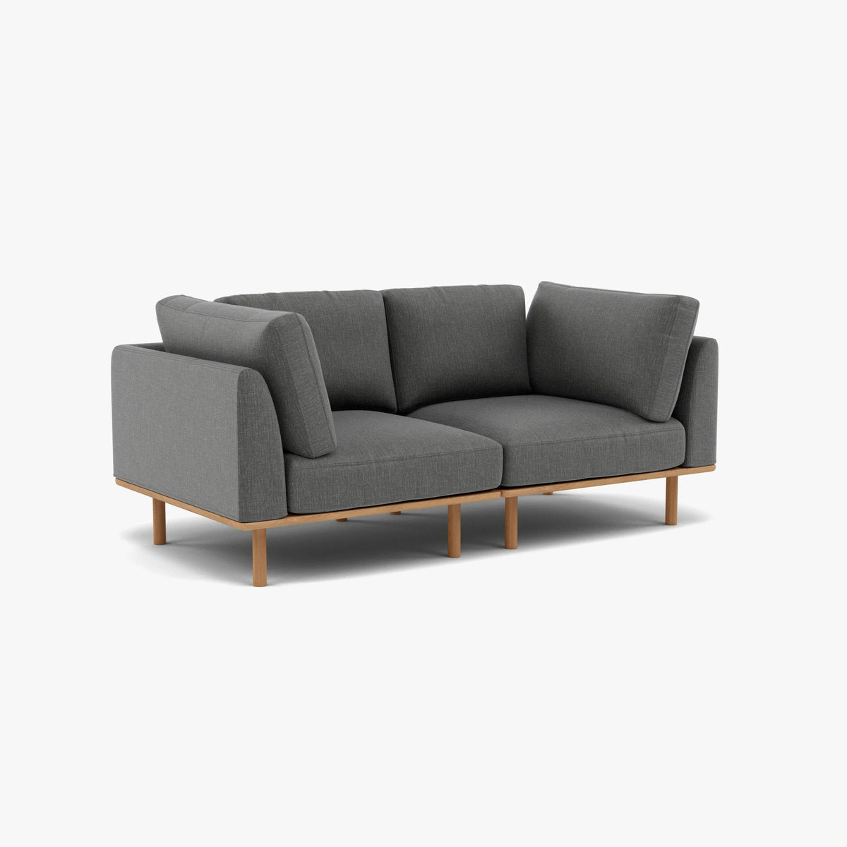 Anika Modular Sofa - Solid American White Oak - 2-Seater in Steel Gray Fabric