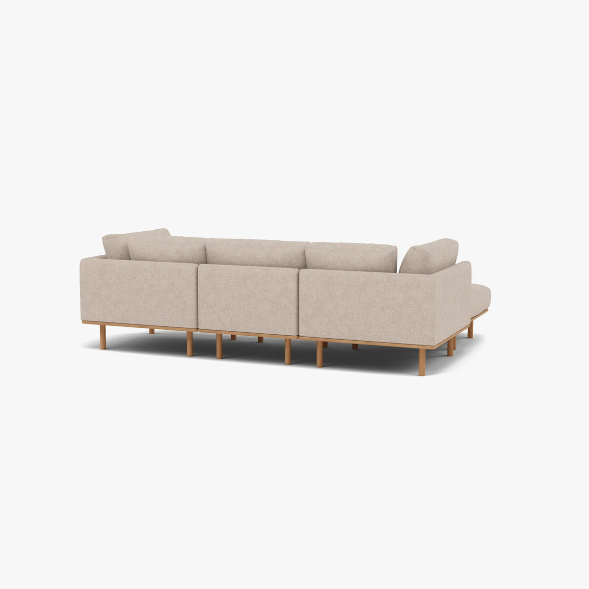 Anika Modular Sofa - Solid American White Oak - 3-Seater Chaise in Ivory Beige Fabric
