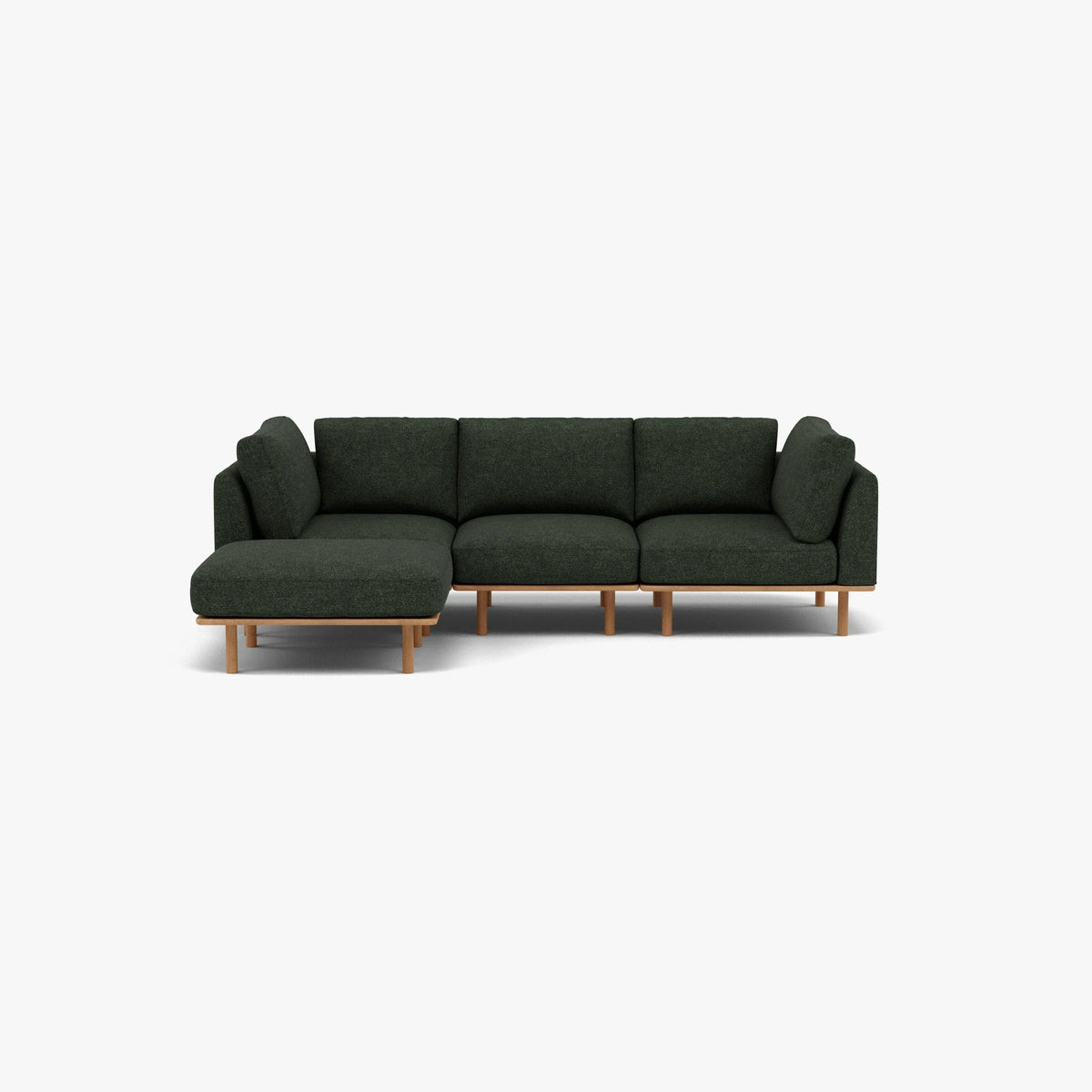 Anika Modular Sofa - Solid American White Oak - 3-Seater Chaise in Olive Green Fabric