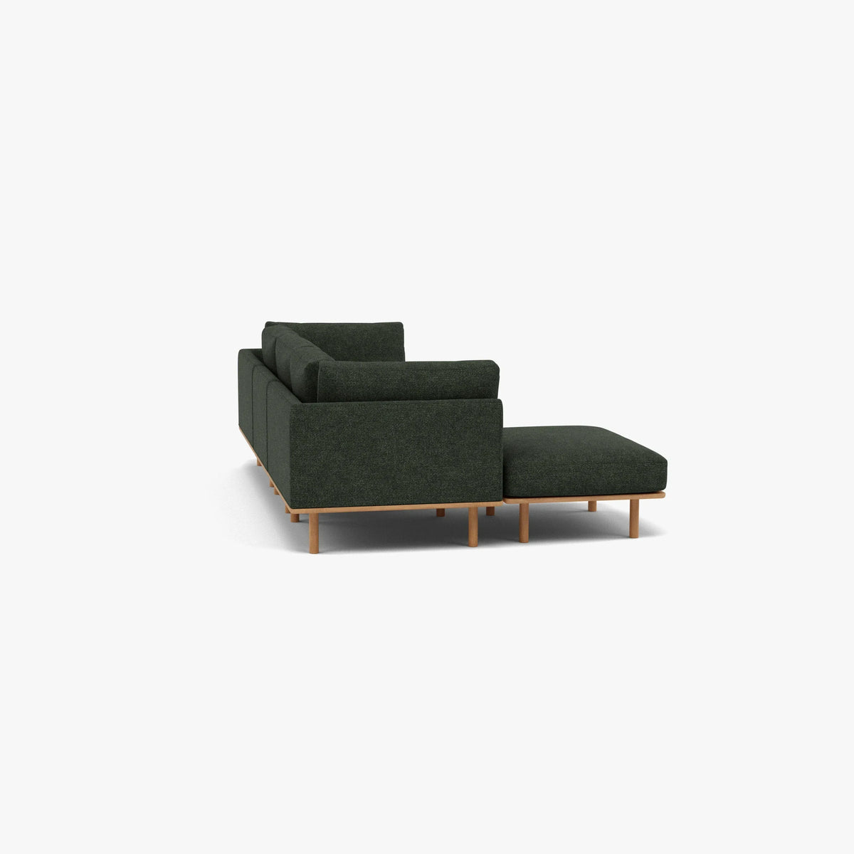 Anika Modular Sofa - Solid American White Oak - 3-Seater Chaise in Olive Green Fabric