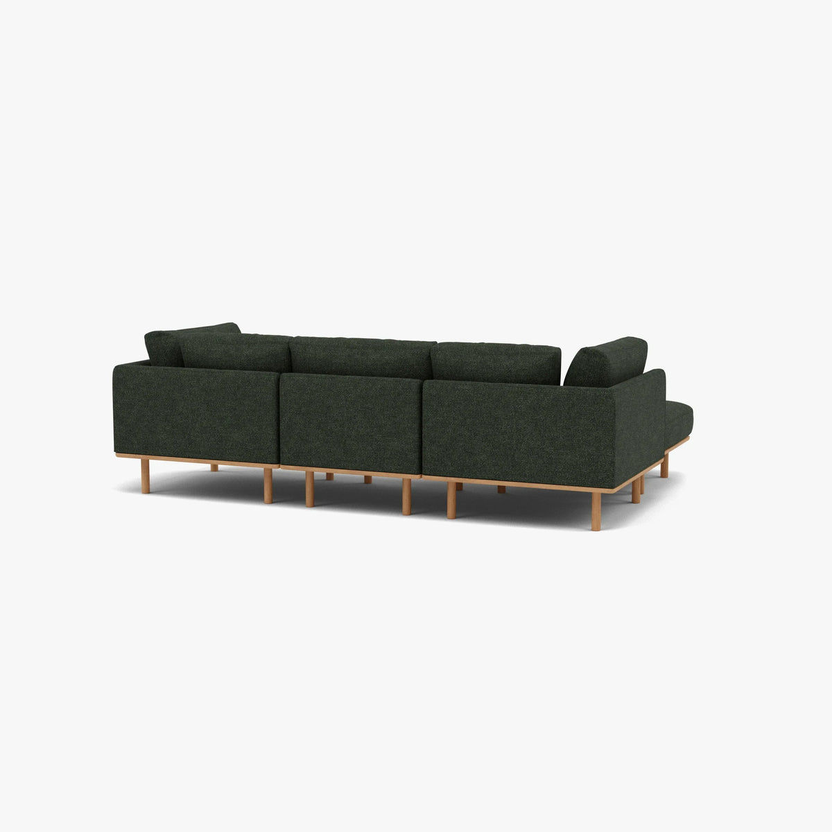 Anika Modular Sofa - Solid American White Oak - 3-Seater Chaise in Olive Green Fabric