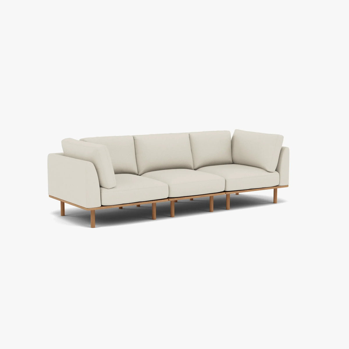 Anika Modular Sofa - Solid American White Oak - 3-Seater in Bone White Fabric