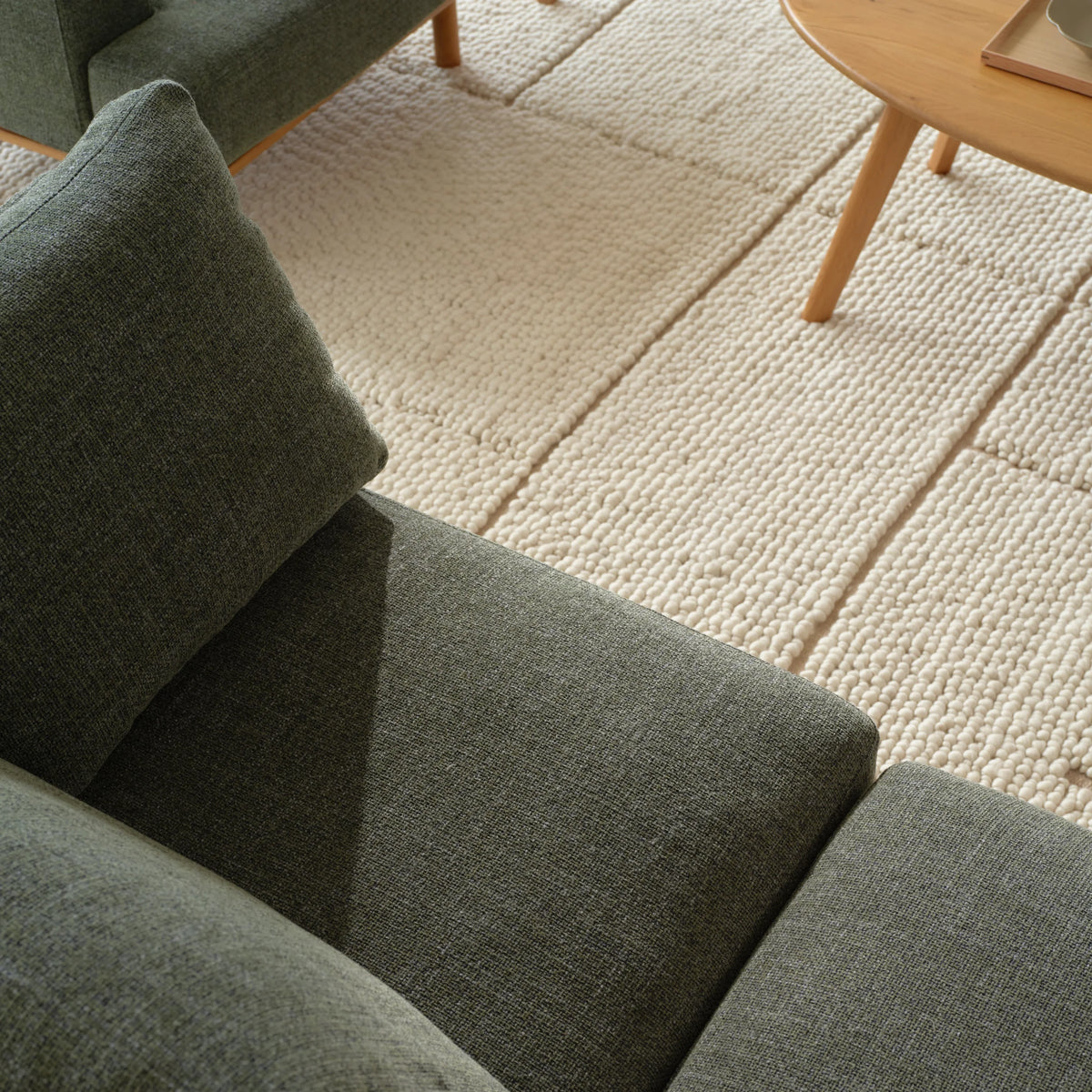 Anika Modular Sofa - Solid American White Oak - 2-Seater in Olive Green Fabric