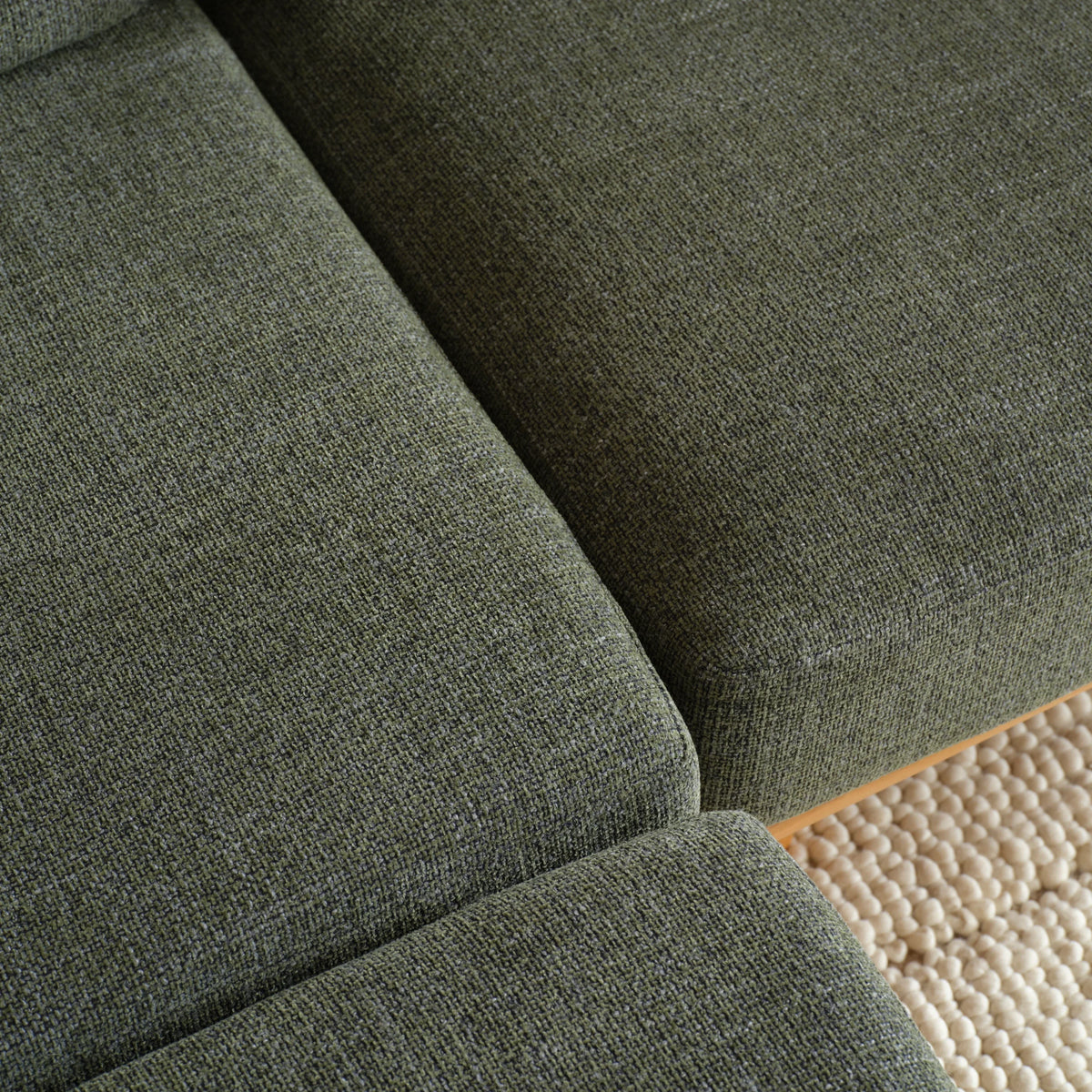 Anika Modular Sofa - Solid American White Oak - 2-Seater in Olive Green Fabric