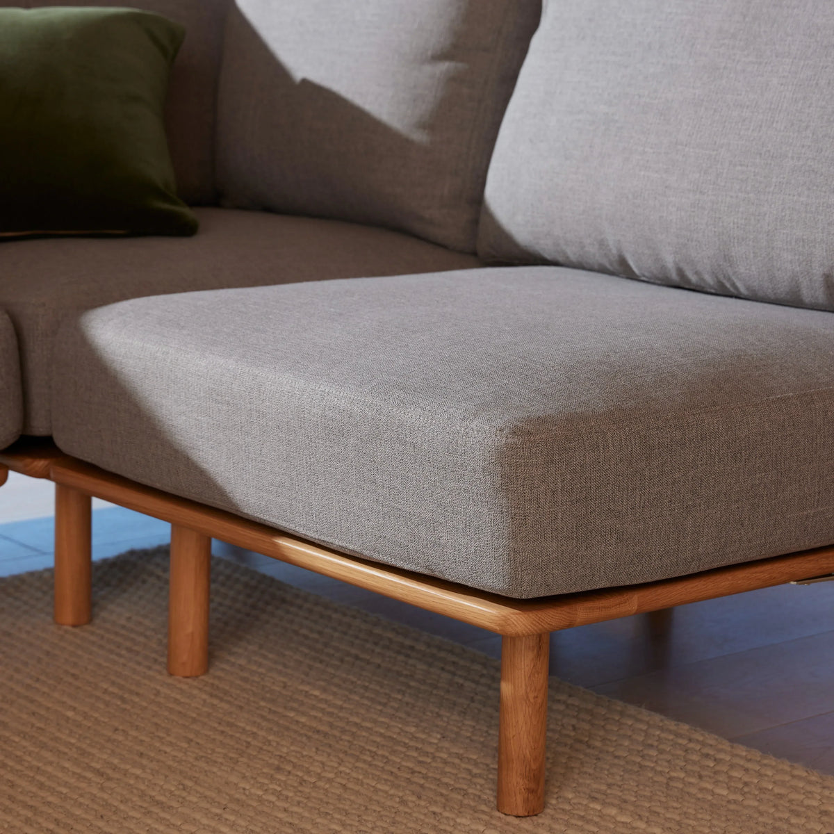 Anika Modular Sofa - Solid American White Oak - 2-Seater in Steel Gray Fabric