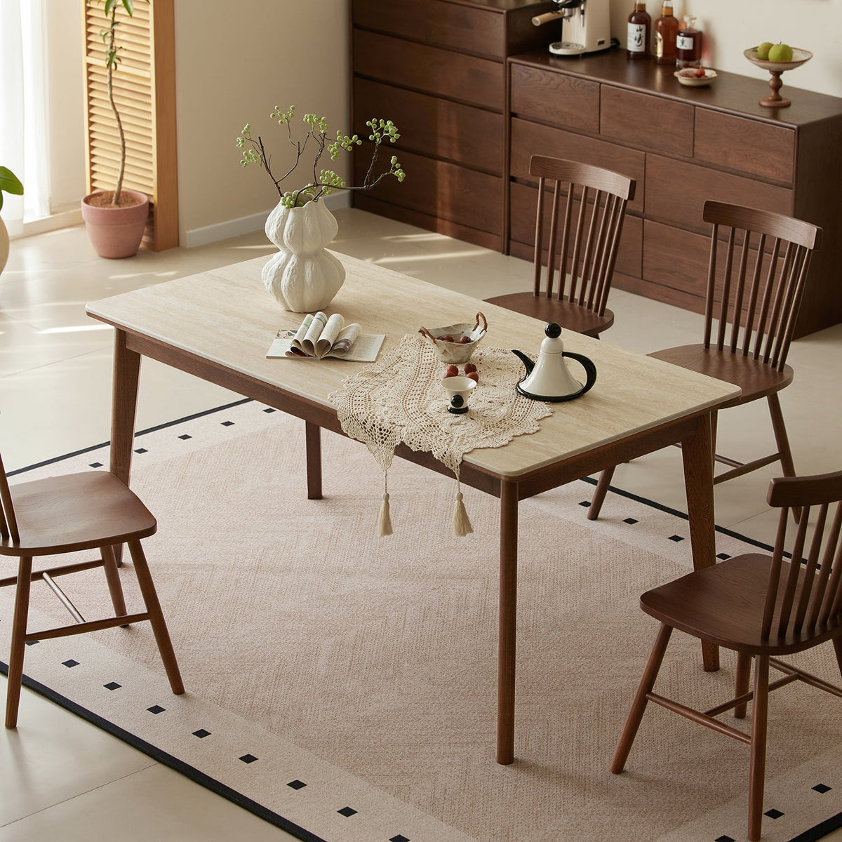 Japandi Sintered Stone Oak Wood Dining Table LENNOR