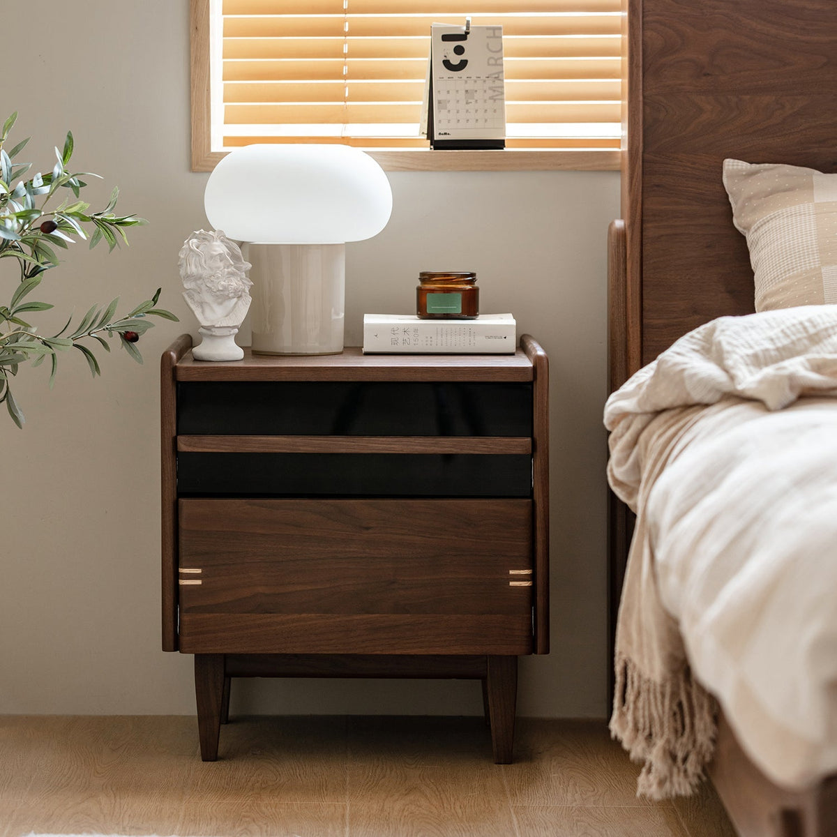 Japandi Walnut Wood Side Table DUSK