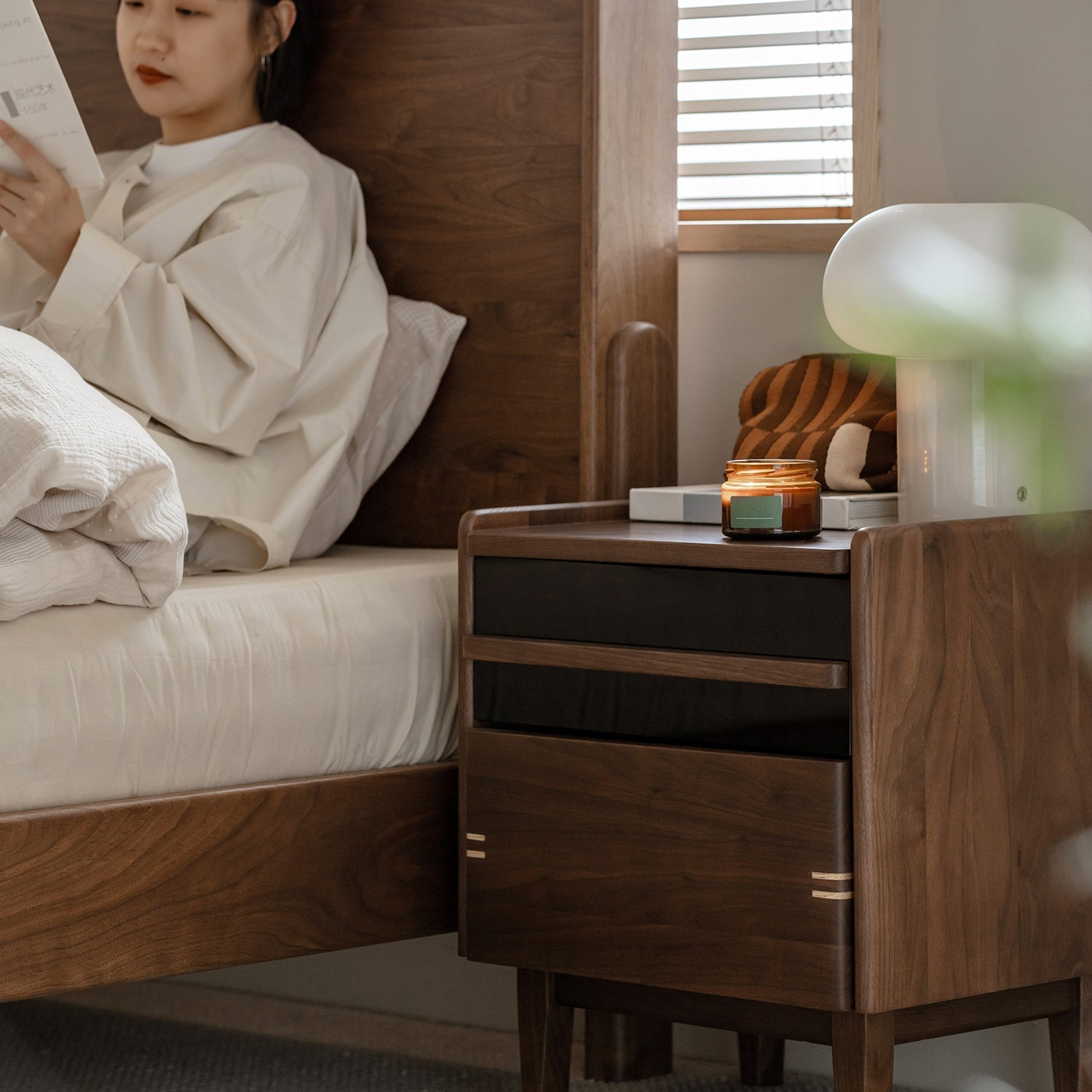 Japandi Walnut Wood Side Table DUSK