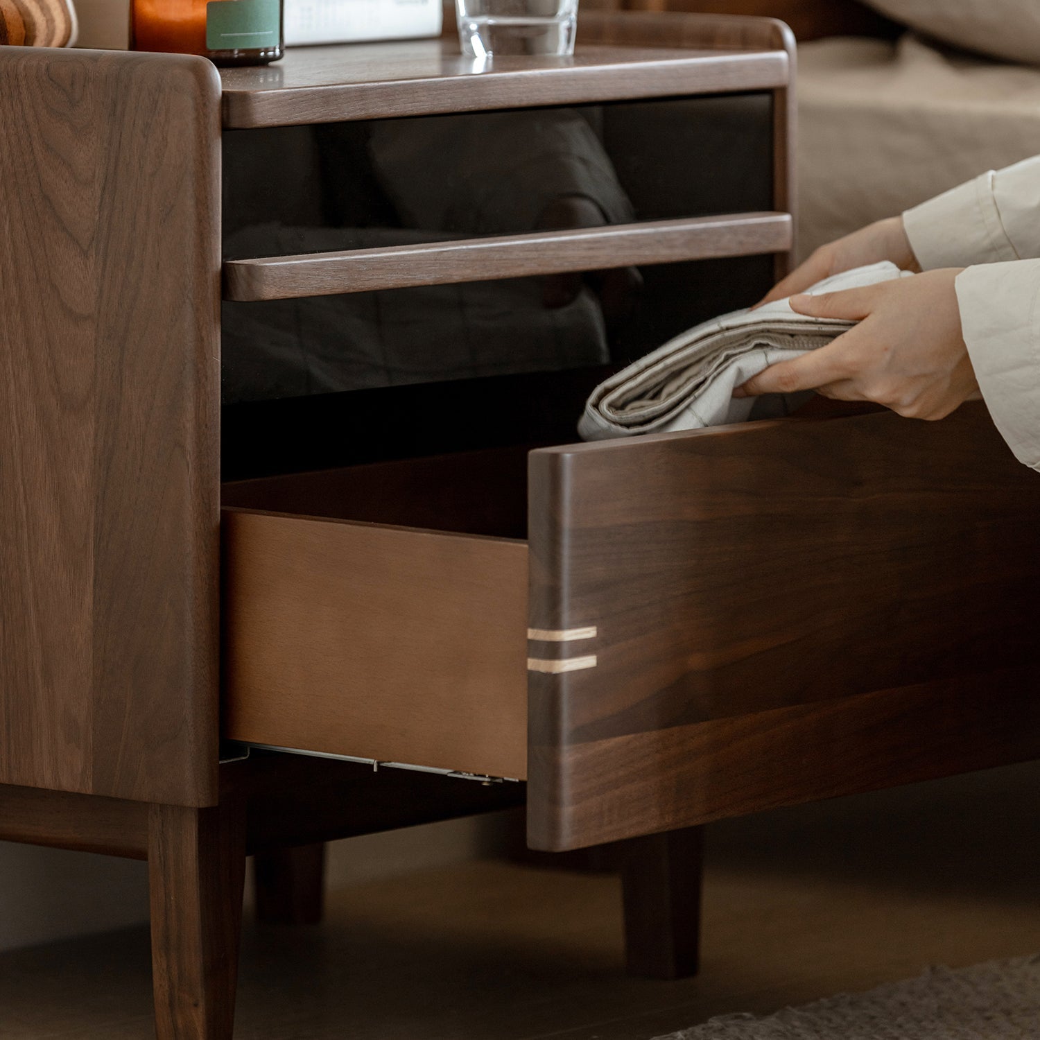 Japandi Walnut Wood Side Table DUSK