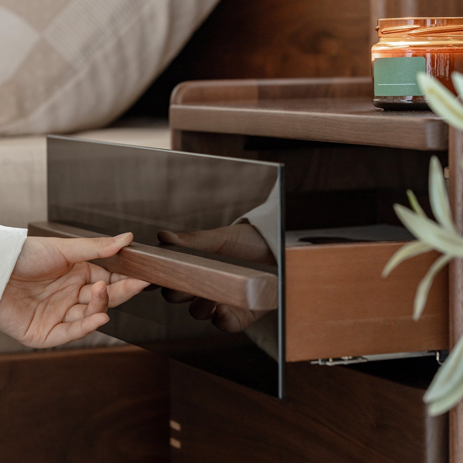 Japandi Walnut Wood Side Table DUSK
