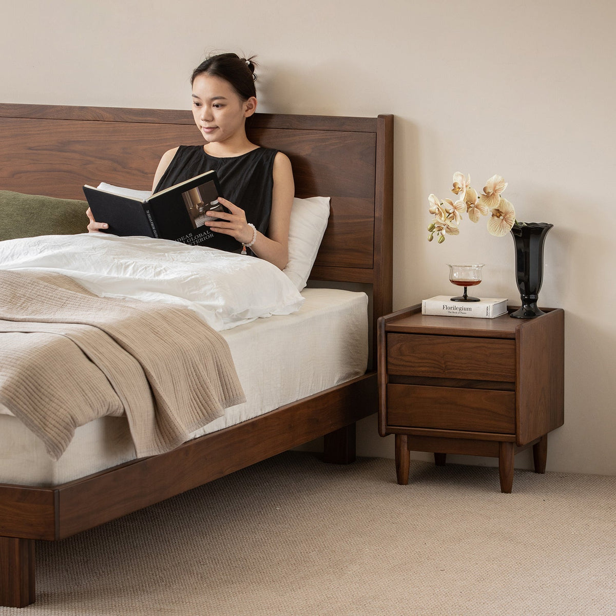 Japandi Walnut Wood Side Table VISTA