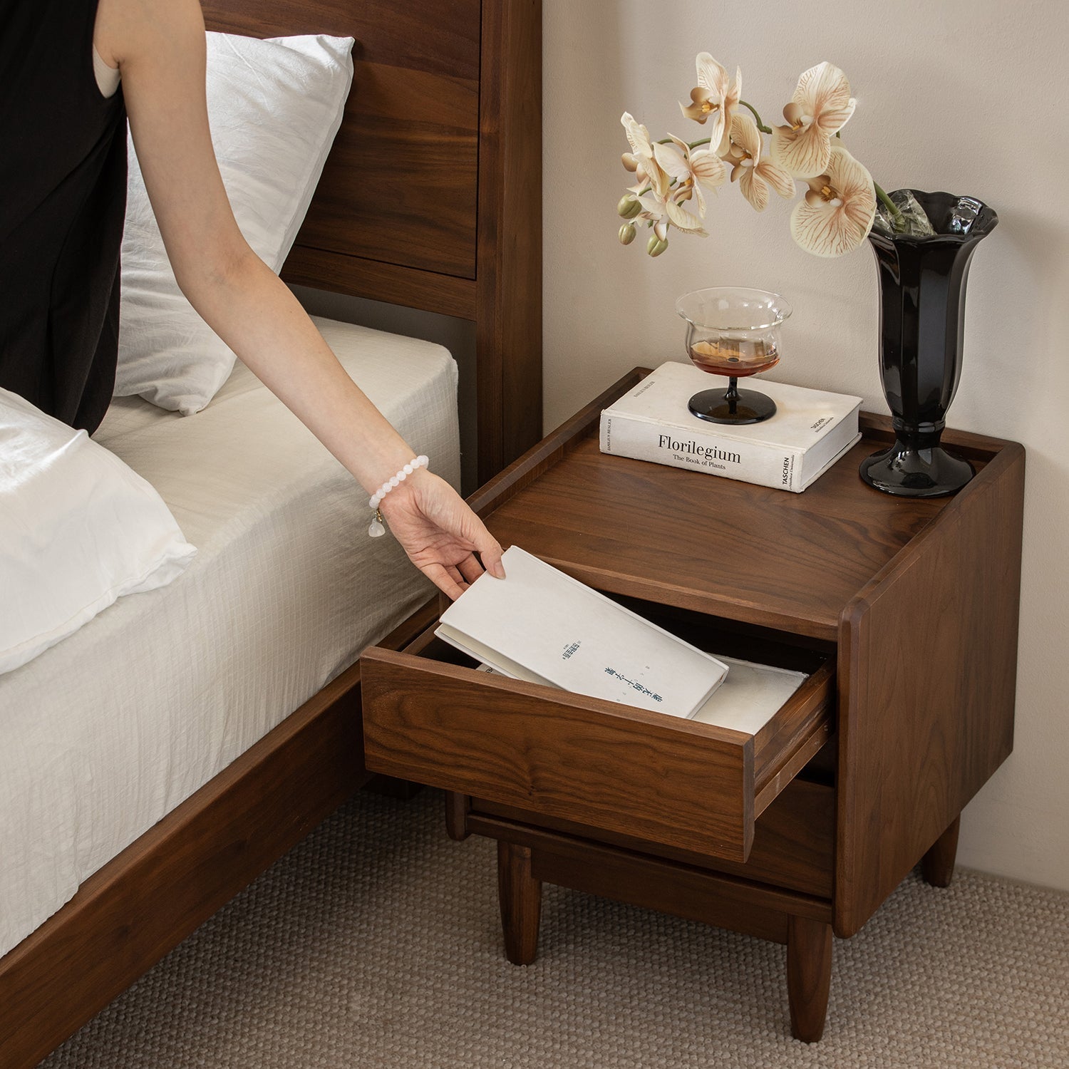Japandi Walnut Wood Side Table VISTA