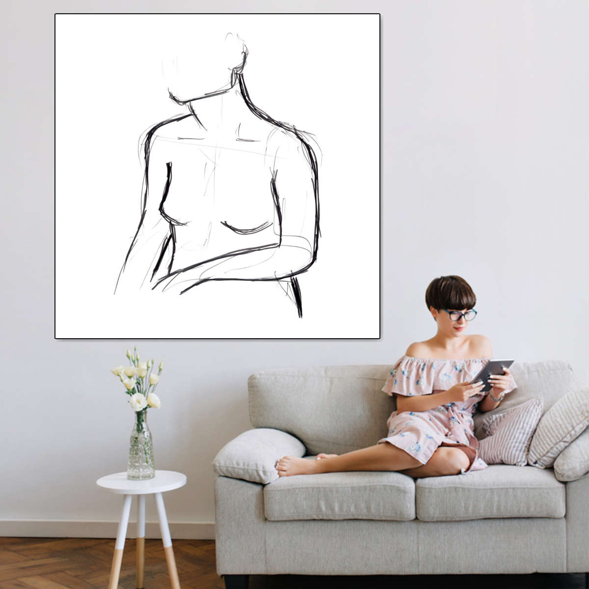 Female Torso Sketch Wall Art
