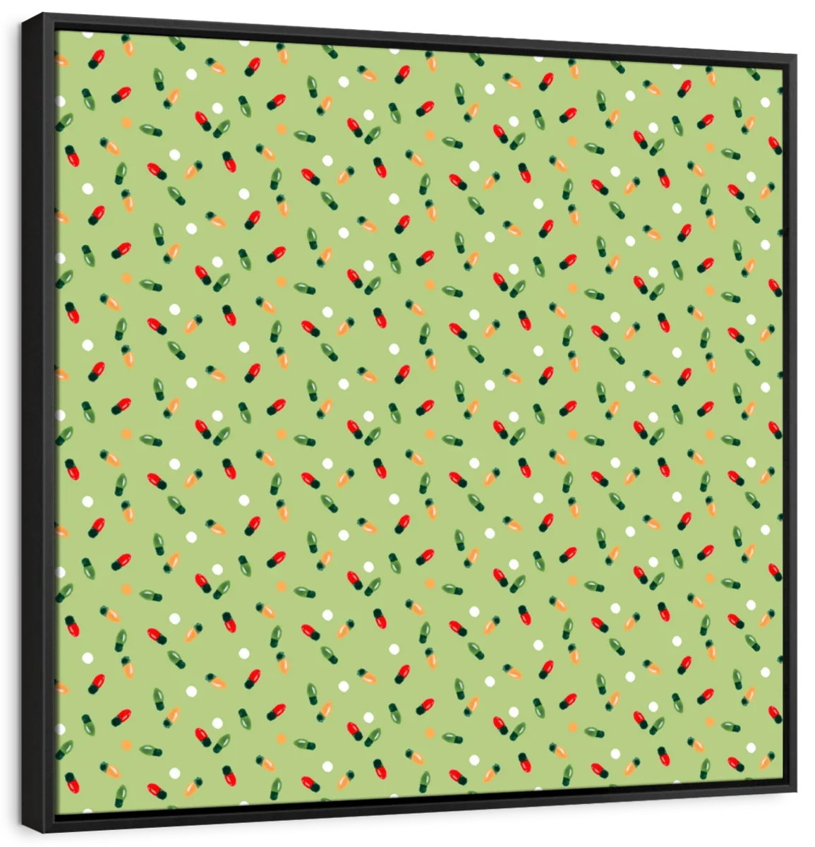 Christmas Lights Scatter Pattern on Sage Green Wall Art