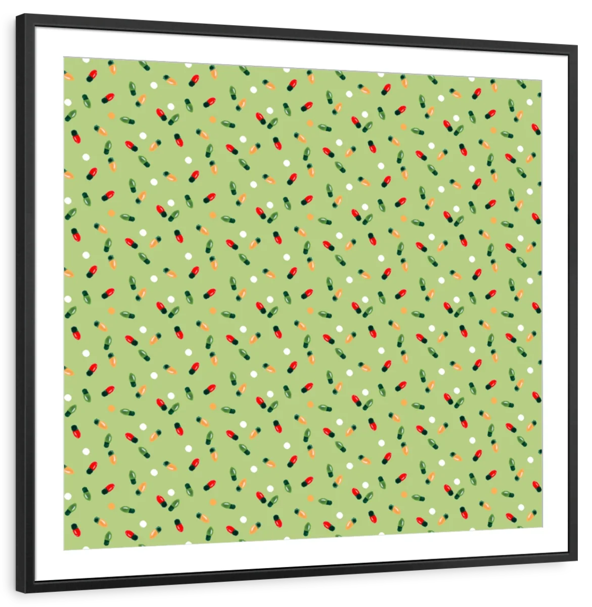 Christmas Lights Scatter Pattern on Sage Green Wall Art