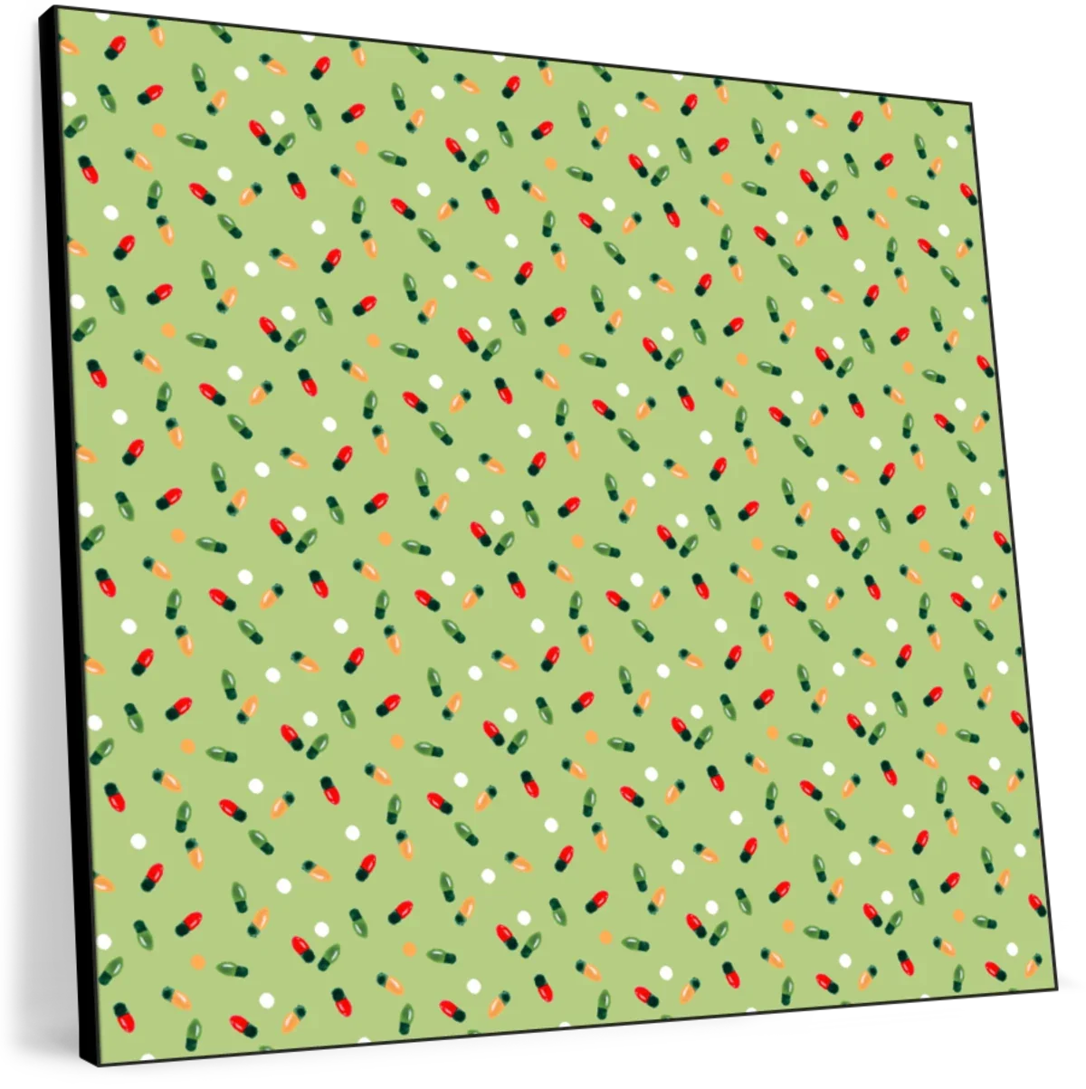 Christmas Lights Scatter Pattern on Sage Green Wall Art