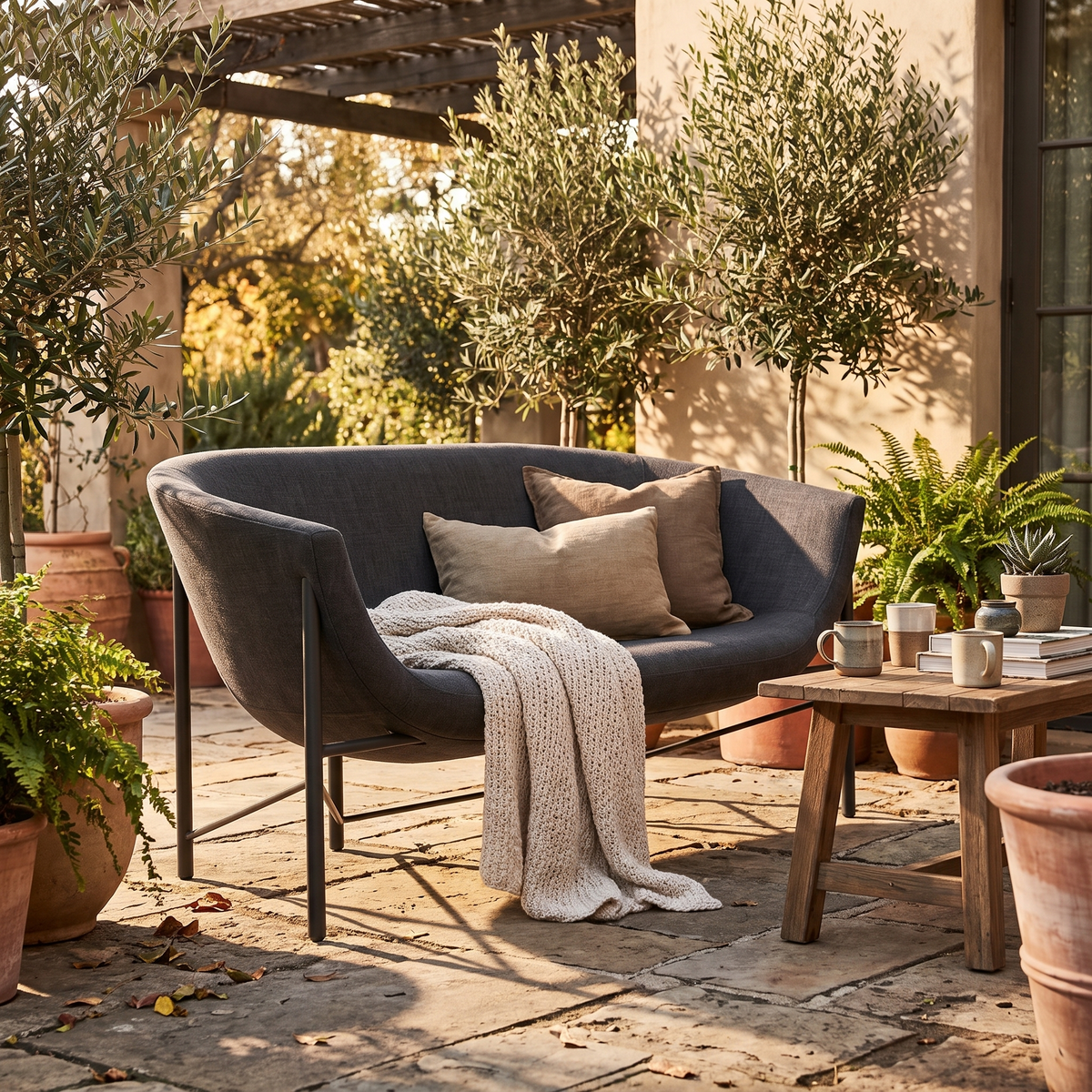 Kosmos Heated Charcoal Sofa, styled in a real setting