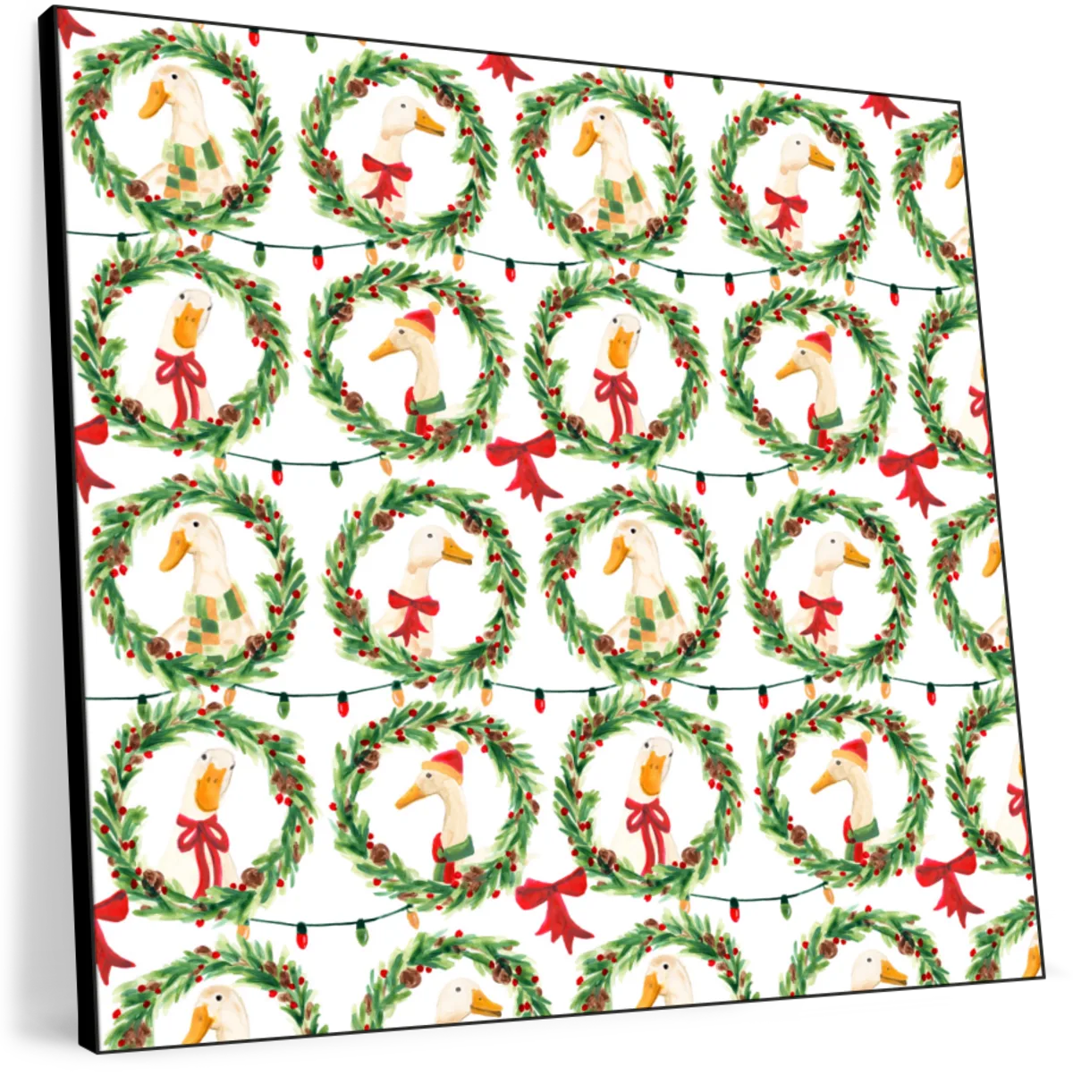 Christmas Geese in Holiday Wreaths Pattern Wall Art
