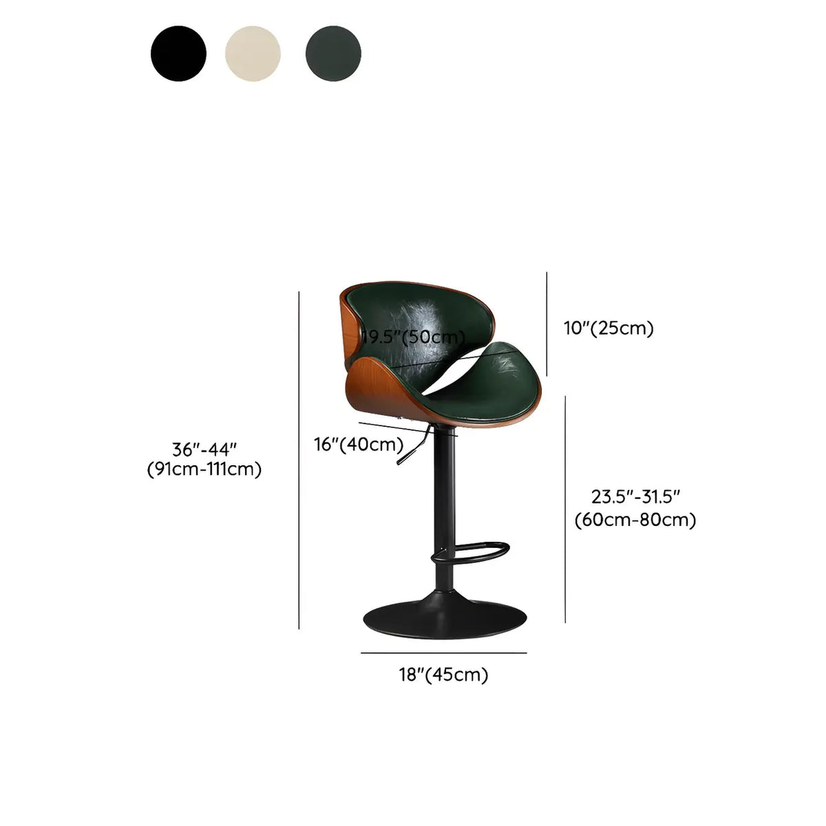 Leather Bucket Bar Stool with Curved Wood-Grain Shell & Low Back