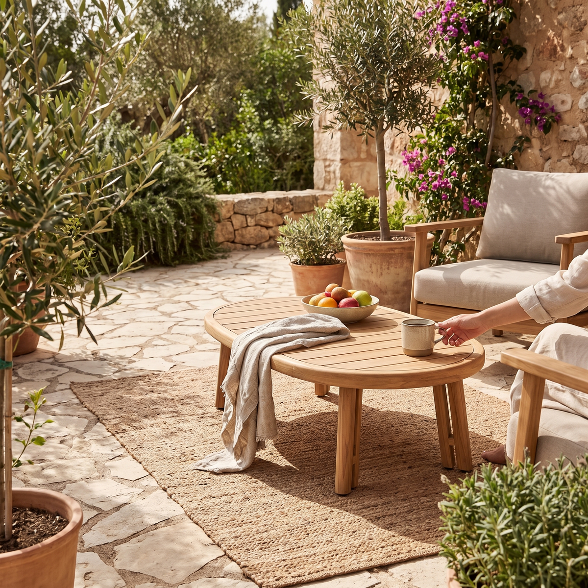 Ojai Teak Coffee Table, styled in a real setting