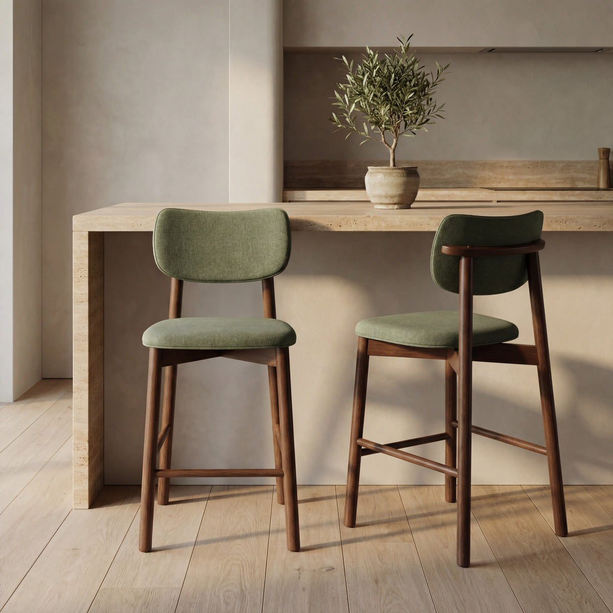Maia Counter Stool - Fern Green & Walnut