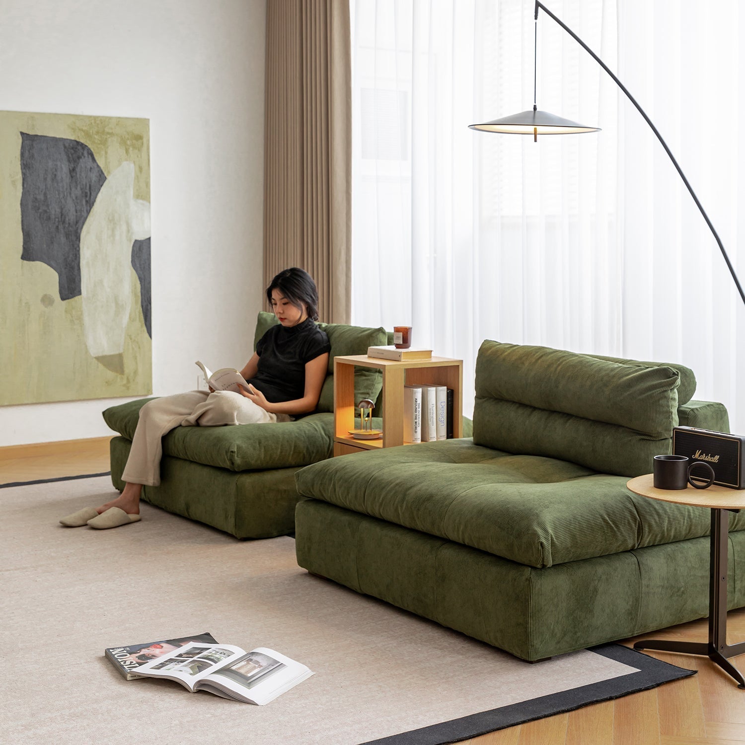 Scandinavian Chenille Velvet Fabric Modular 1 Seater Sofa GRAND