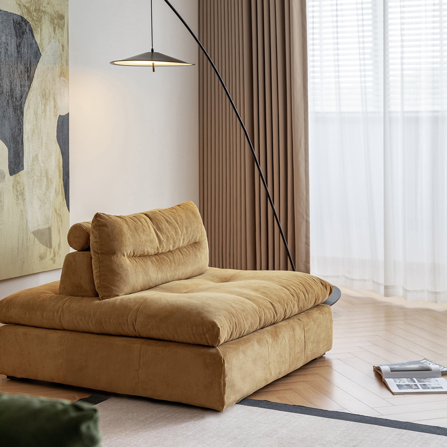 Scandinavian Chenille Velvet Fabric Modular 1 Seater Sofa GRAND
