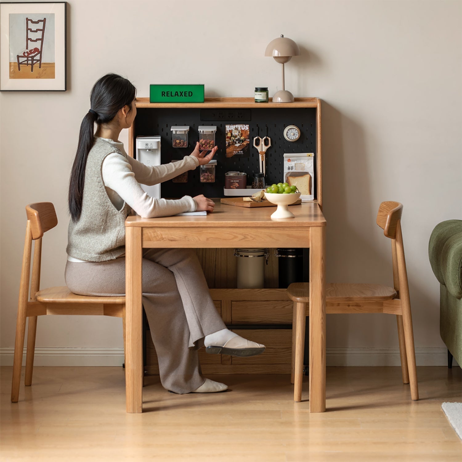 Scandinavian Oak Wood Extendable Dining Table With Shelf NEST
