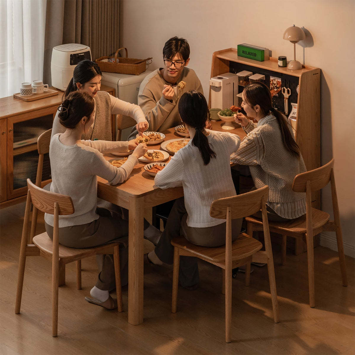 Scandinavian Oak Wood Extendable Dining Table With Shelf NEST