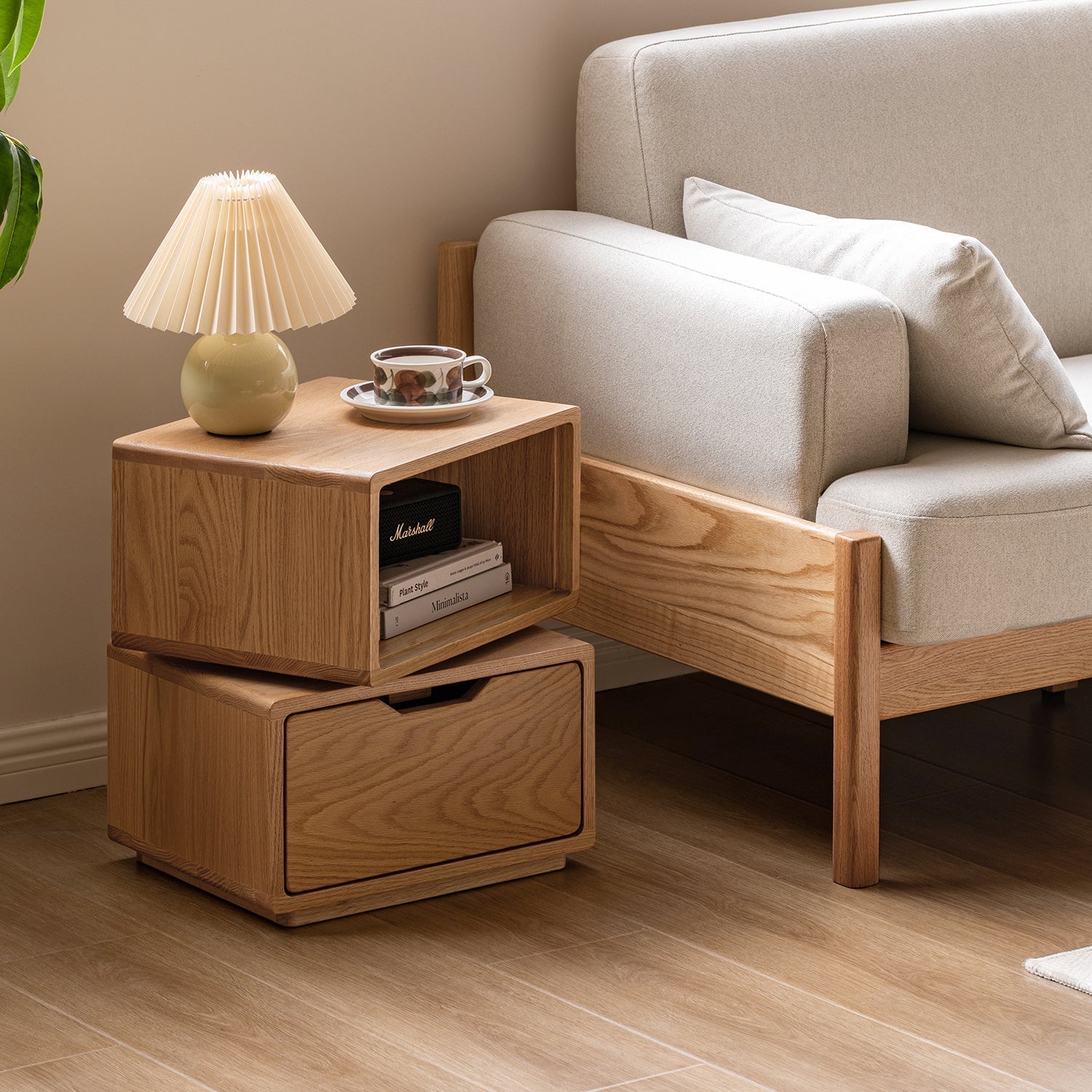 Scandinavian Oak Wood Revolving Side Table TWIST