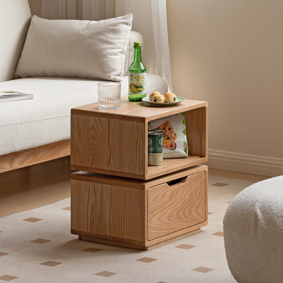 Scandinavian Oak Wood Revolving Side Table TWIST