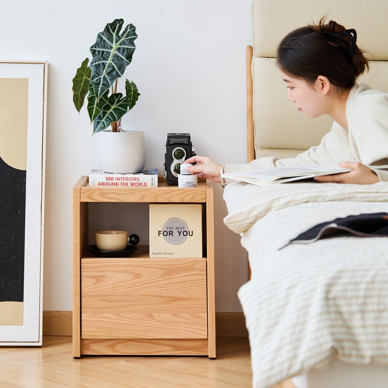 Scandinavian Oak Wood Side Table SUGAR