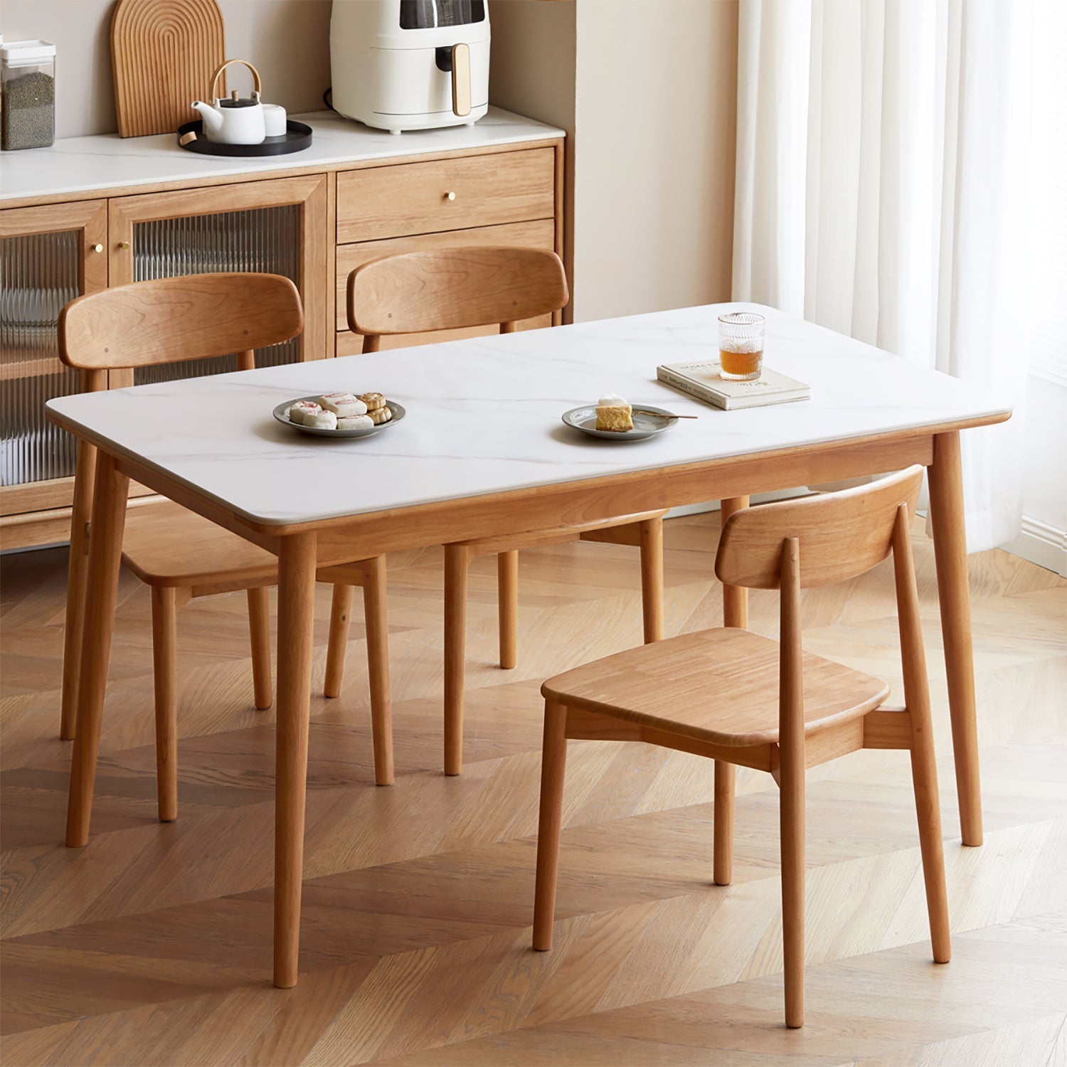Scandinavian Oak Wood Sintered Stone Dining Table FORME