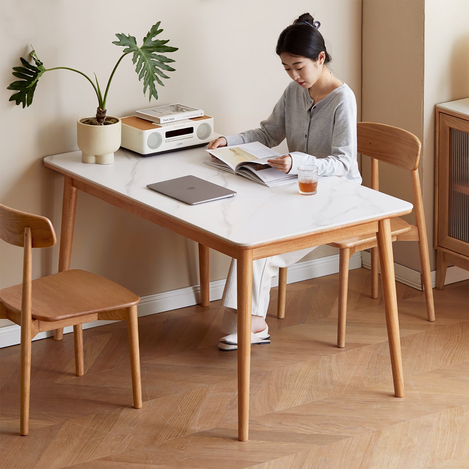 Scandinavian Oak Wood Sintered Stone Dining Table FORME