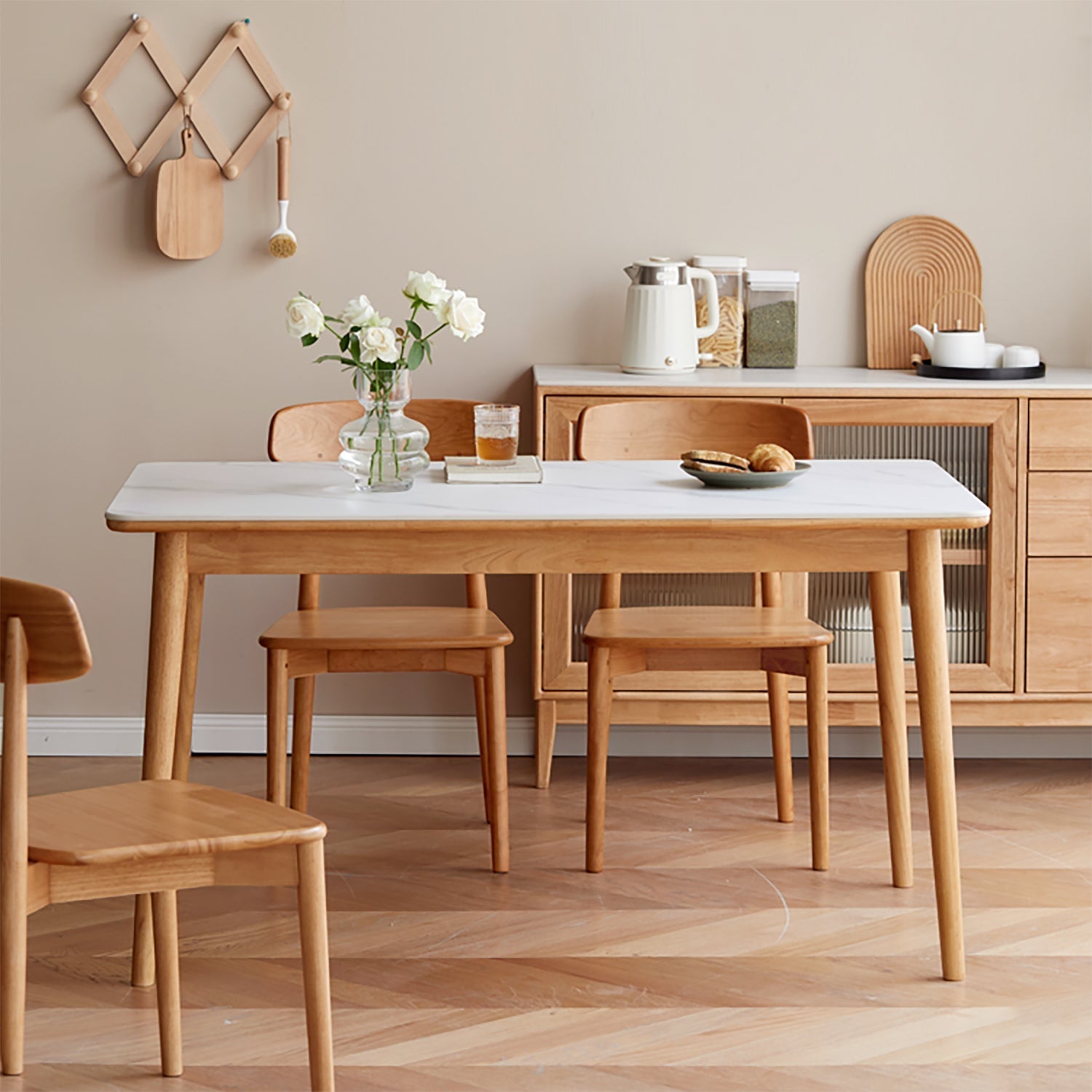 Scandinavian Oak Wood Sintered Stone Dining Table FORME