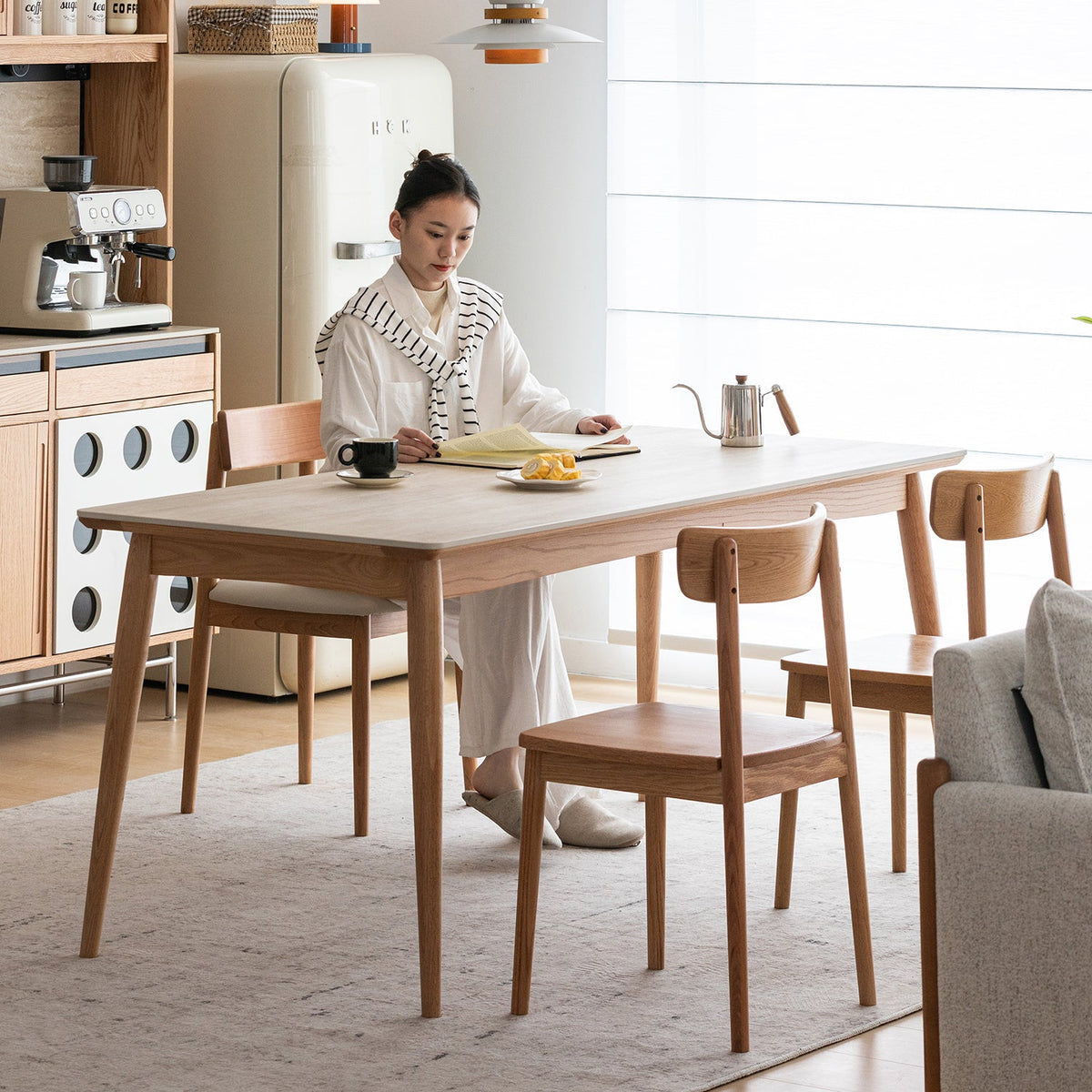 Scandinavian Oak Wood Sintered Stone Dining Table GREEN