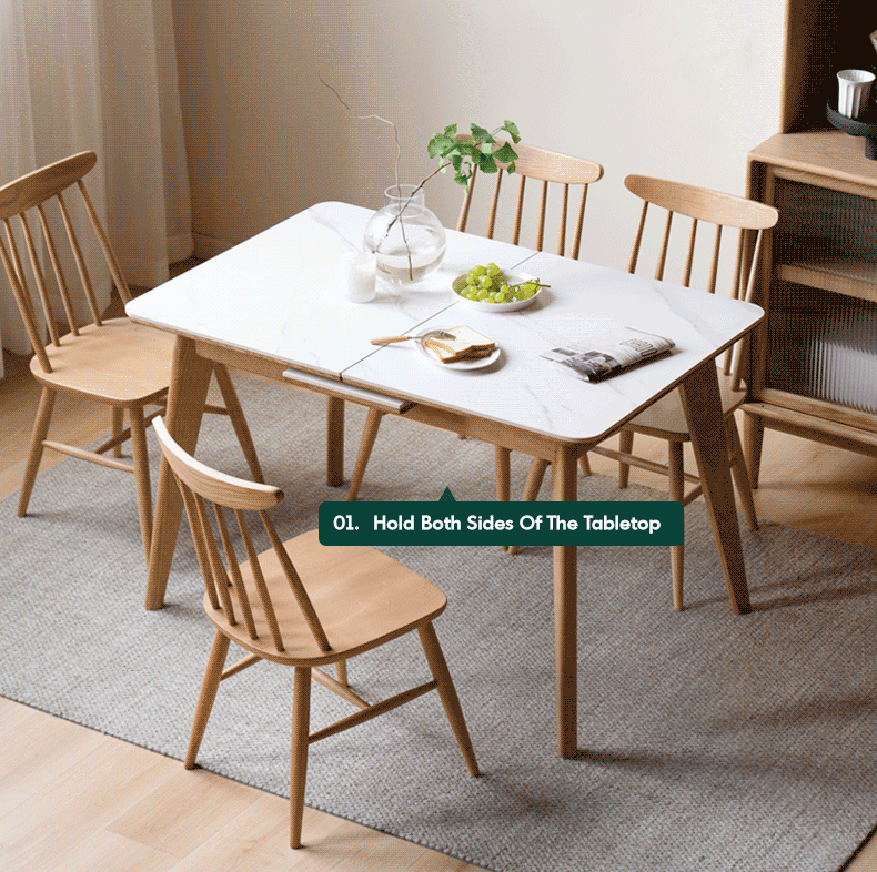 Scandinavian Oak Wood Sintered Stone Extendable Dining Table SHIFT