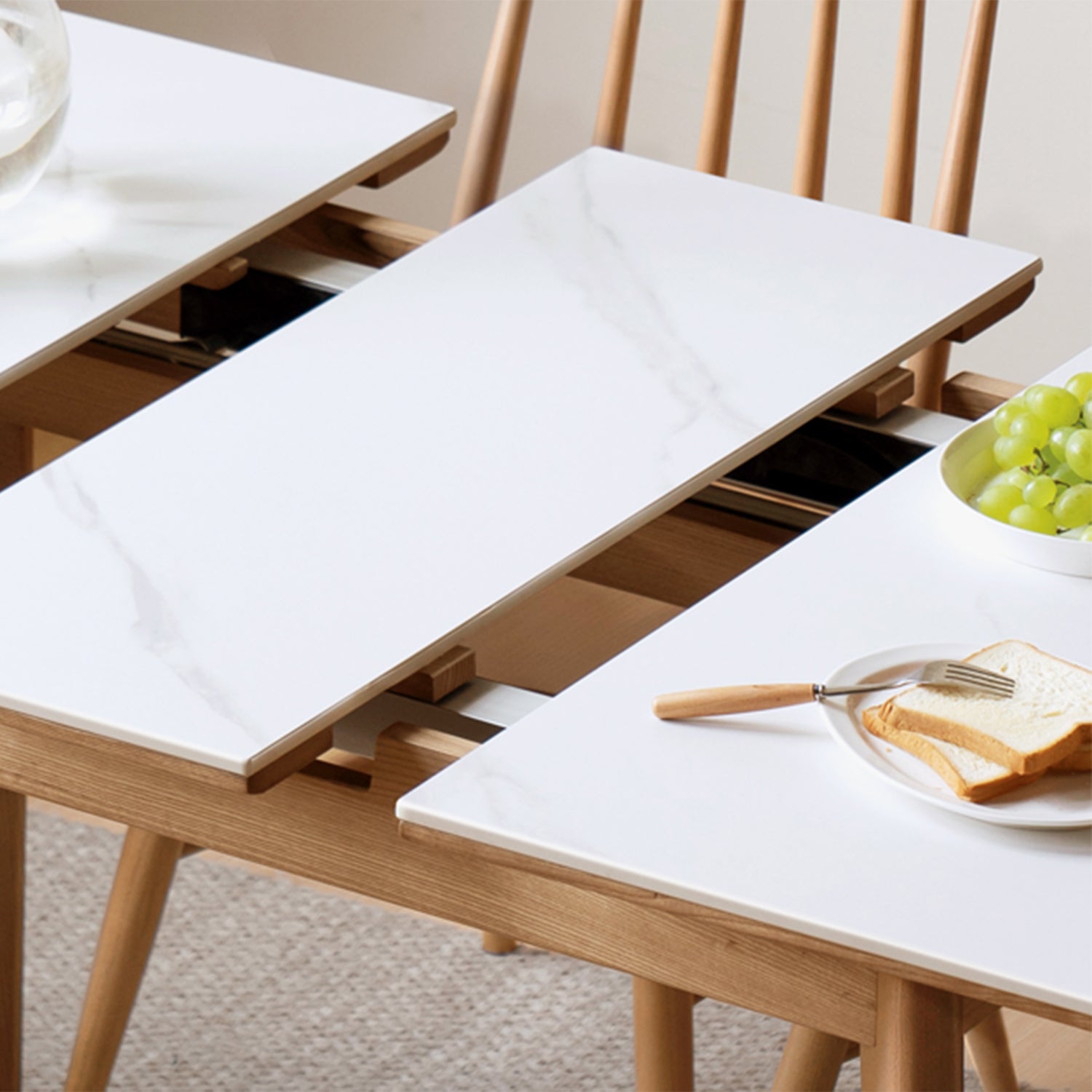 Scandinavian Oak Wood Sintered Stone Extendable Dining Table SHIFT