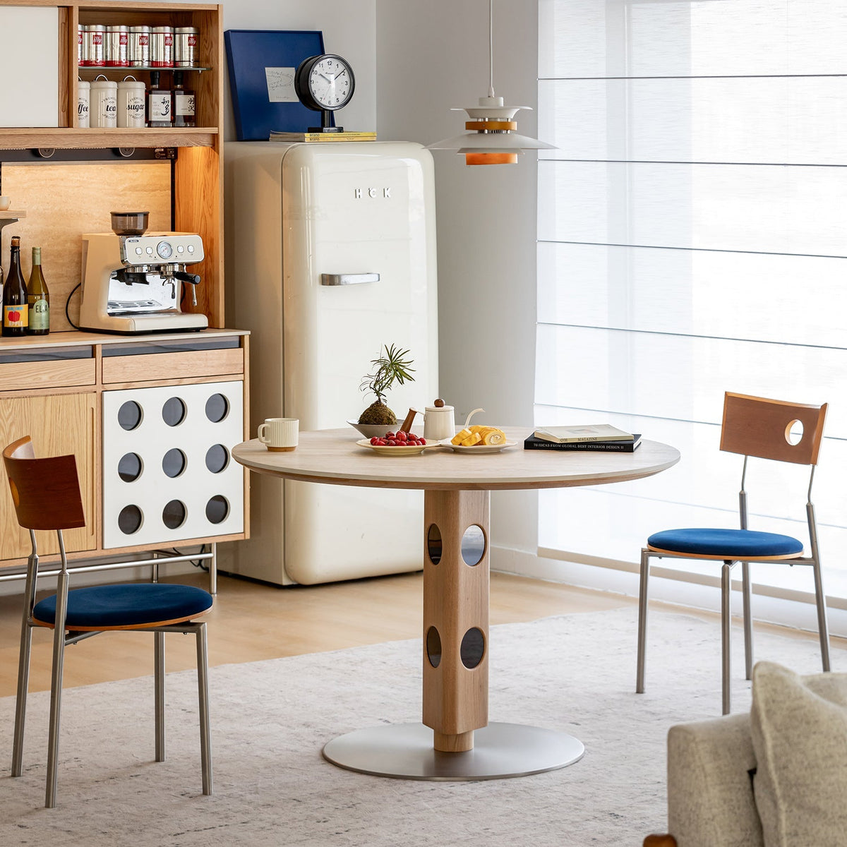 Scandinavian Oak Wood Sintered Stone Round Dining Table TIMELESS