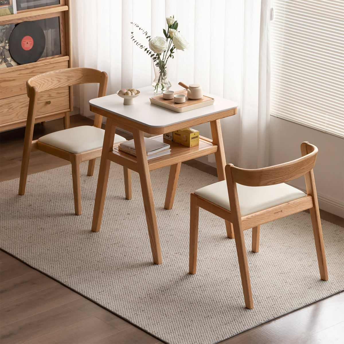Scandinavian Oak Wood Sintered Stone Stackable Dining Table 3-IN-1 Set NOKI