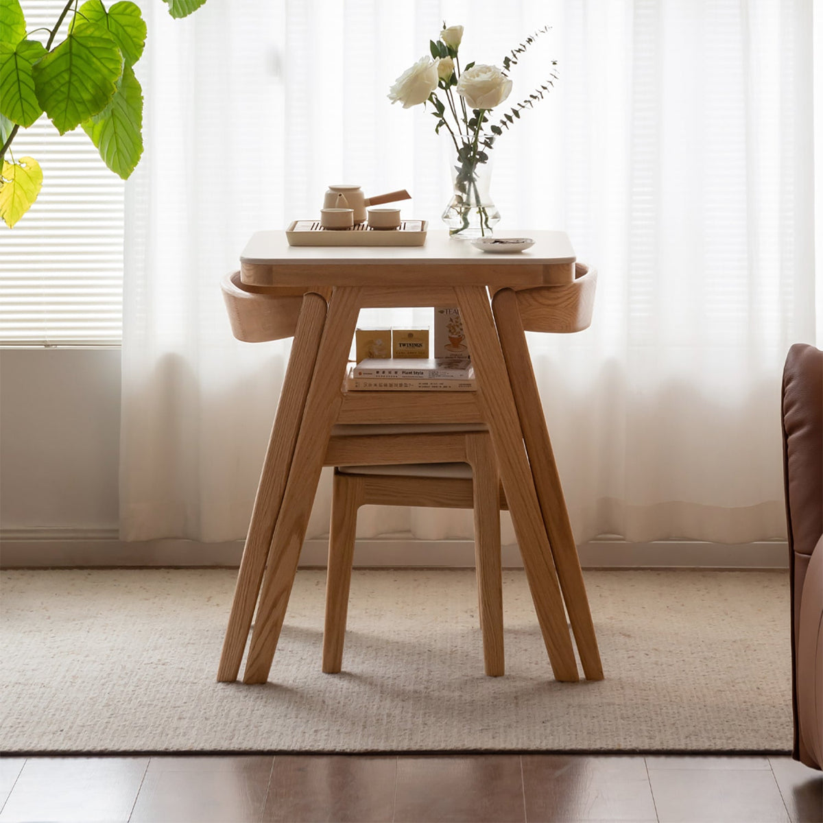 Scandinavian Oak Wood Sintered Stone Stackable Dining Table 3-IN-1 Set NOKI