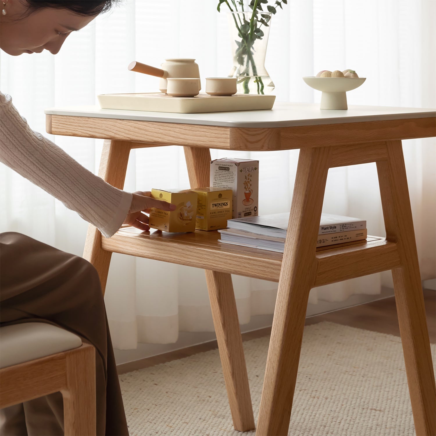 Scandinavian Oak Wood Sintered Stone Stackable Dining Table 3-IN-1 Set NOKI