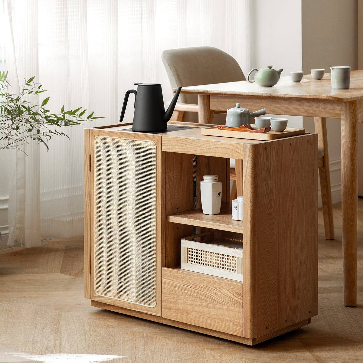 Scandinavian Oak Wood Wheel Tea Side Table VINE